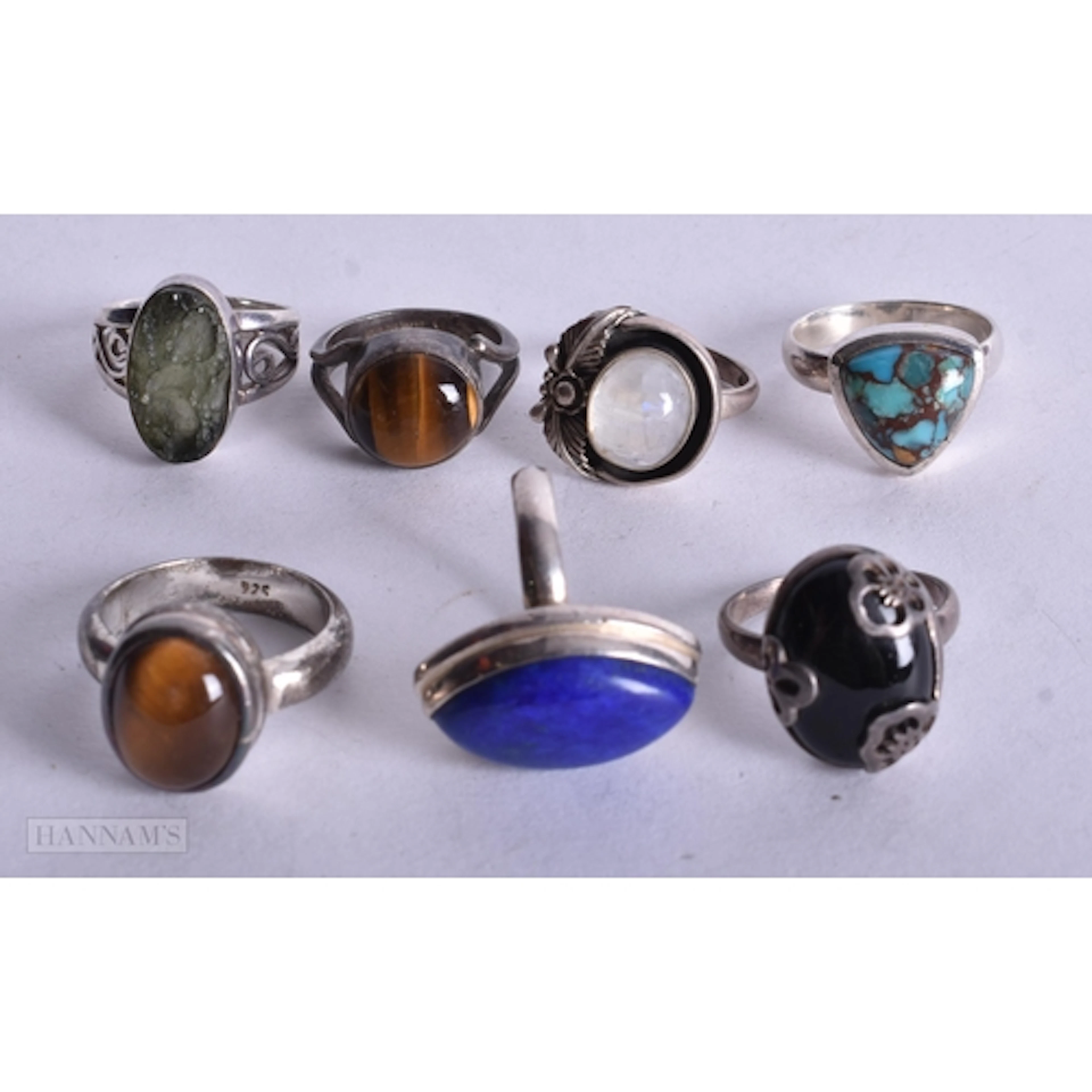 Collection of Sterling Silver Gemstone Rings inc. Tigers Eye...