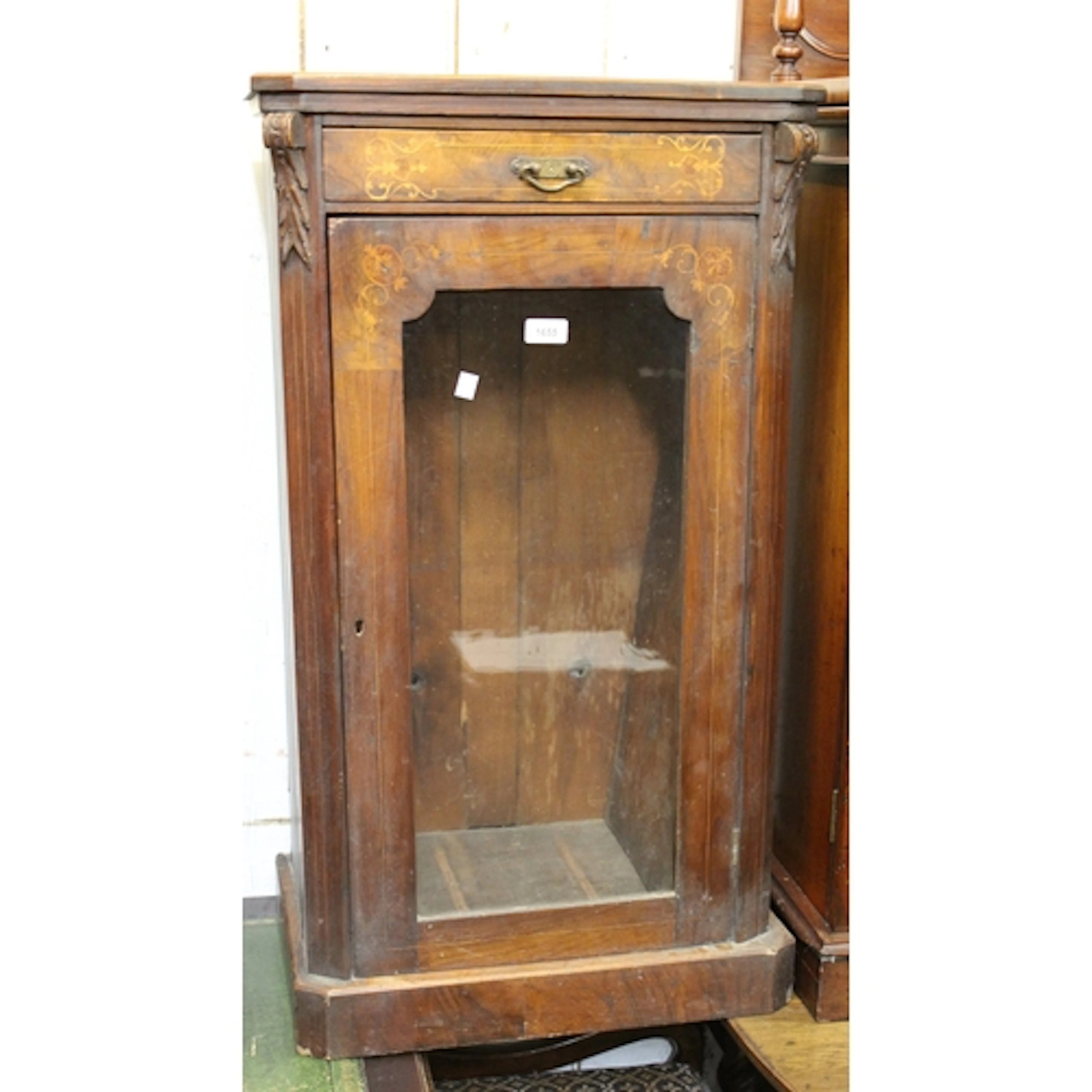 Victorian walnut line inlaid music cabinet with single drawe...