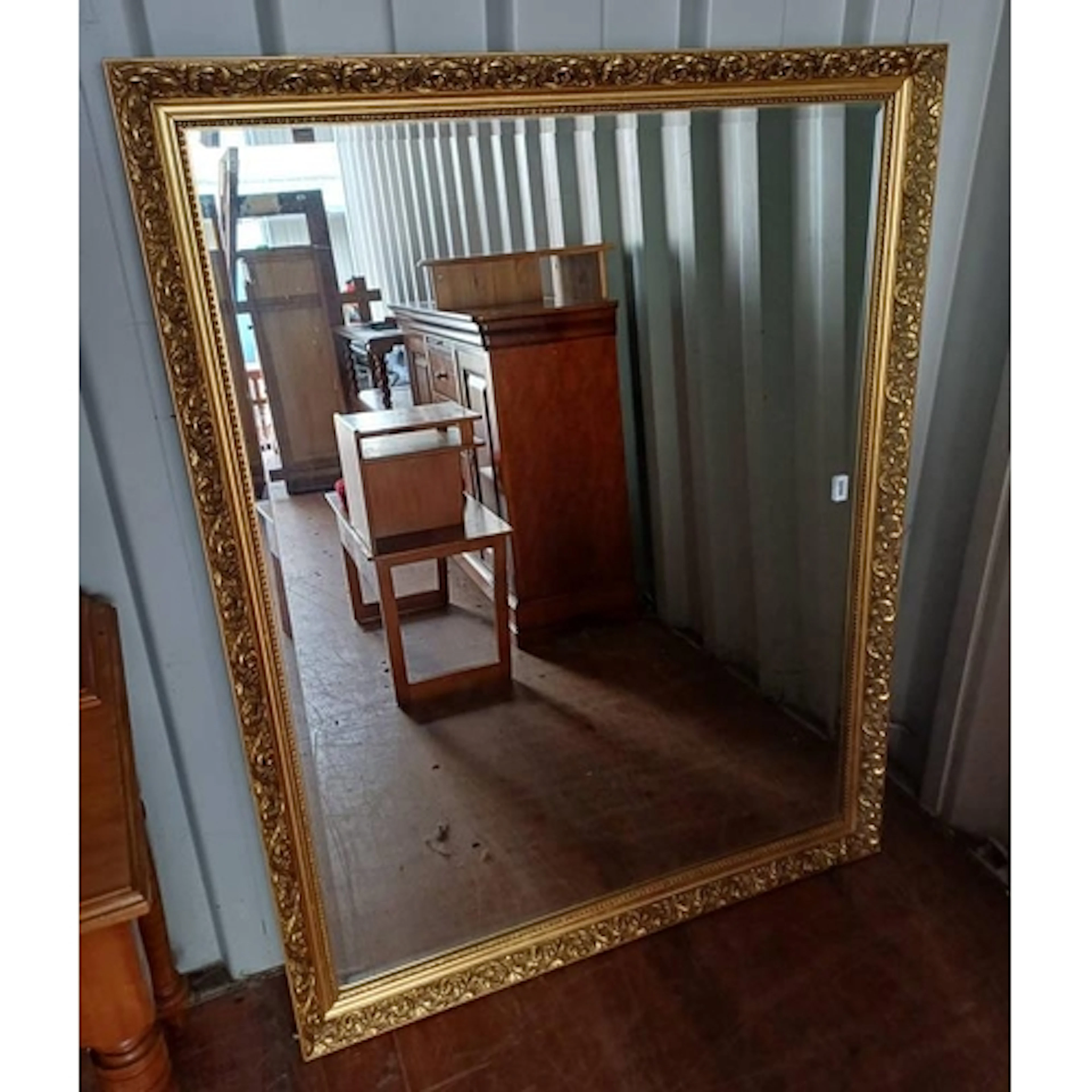 GILT FRAMED RECTANGULAR OVERMANTLE MIRROR WITH BEVELED EDGE ...