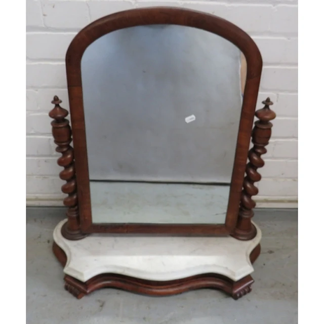 Antique Mahogany Domed Top Mirror, spiral mirror supports, s...