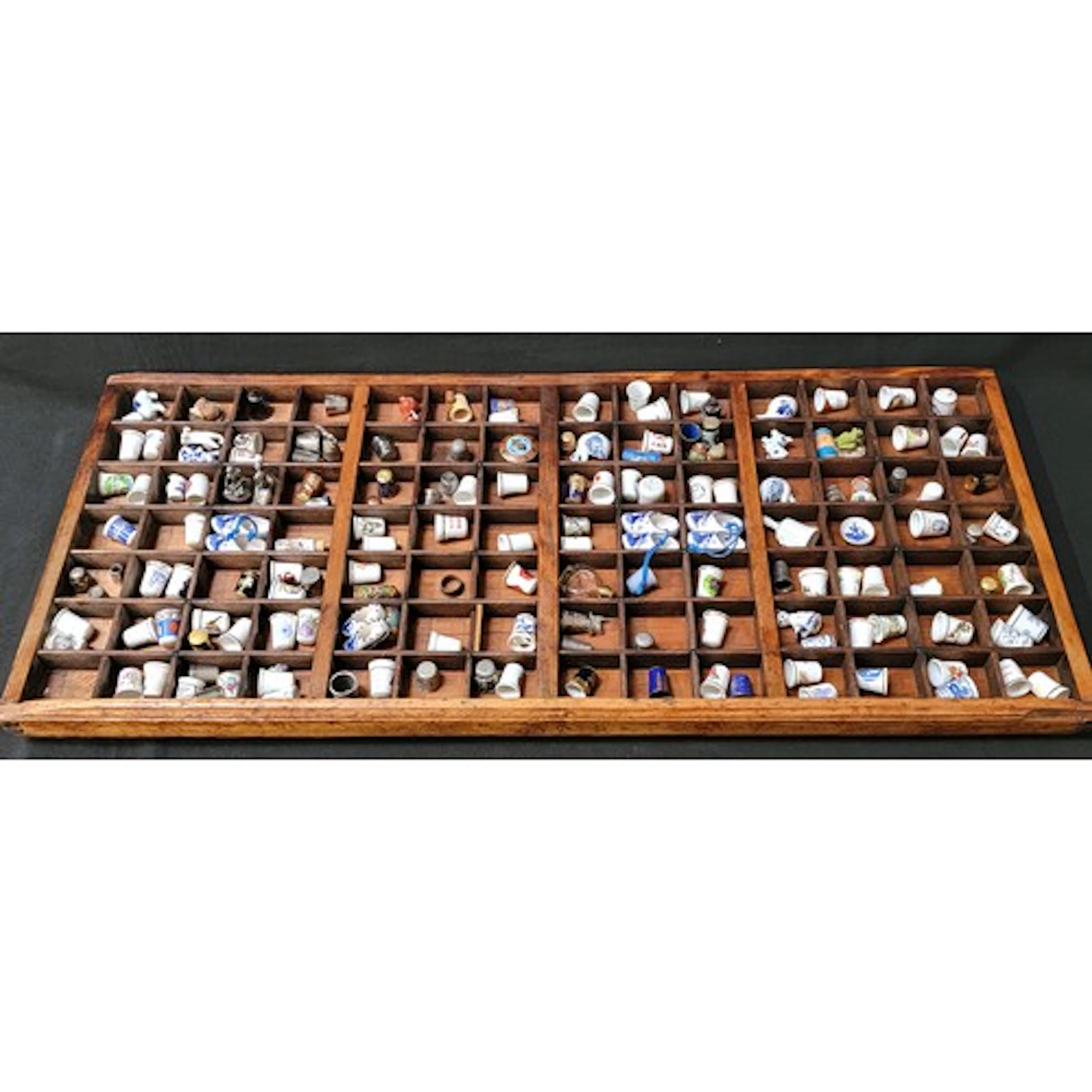 VINTAGE OAK PRINTER'S TRAY the shallow, multi-compartment t...
