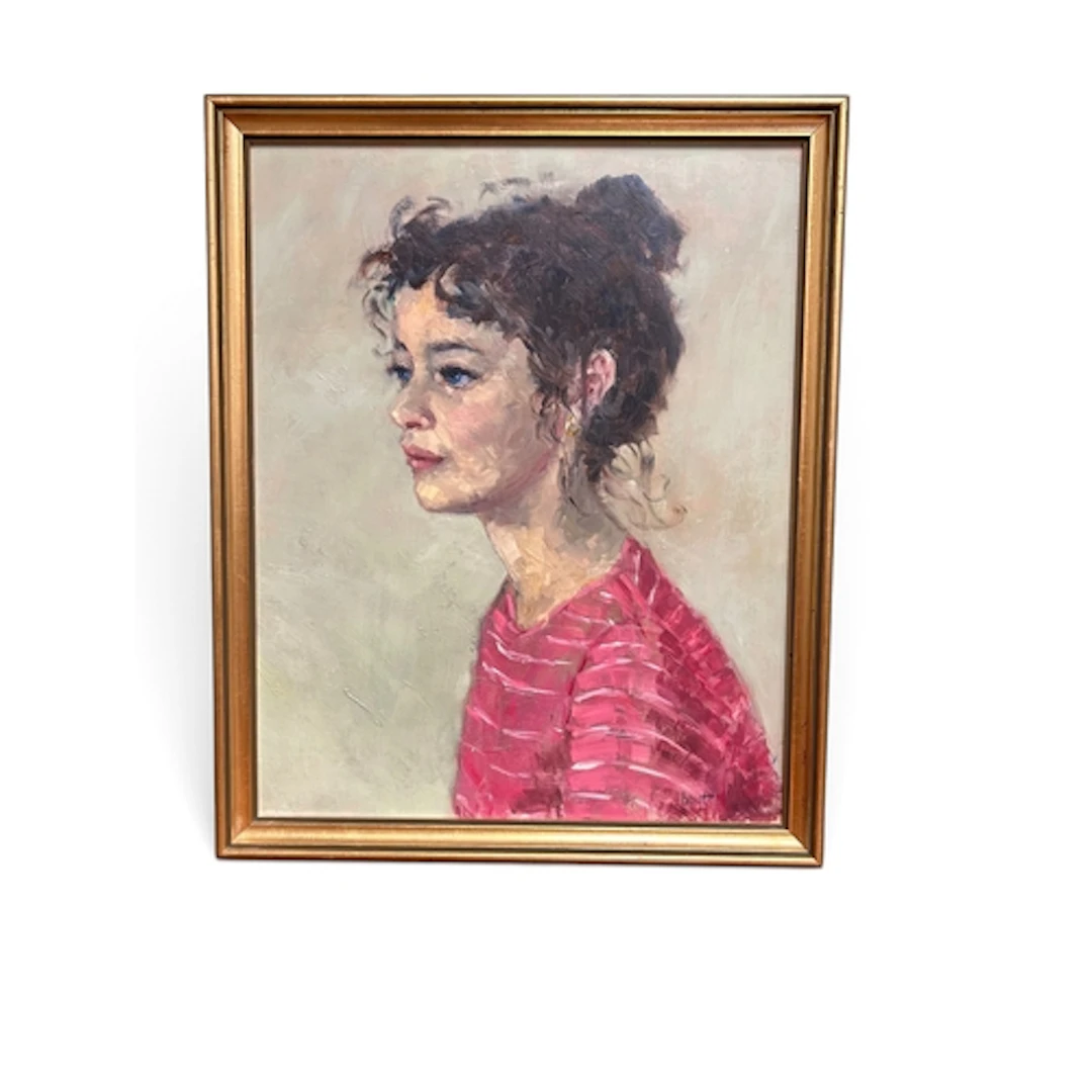 20TH CENTURY SCHOOL: PORTRAIT OF A GIRL IN PINK Oil on board...