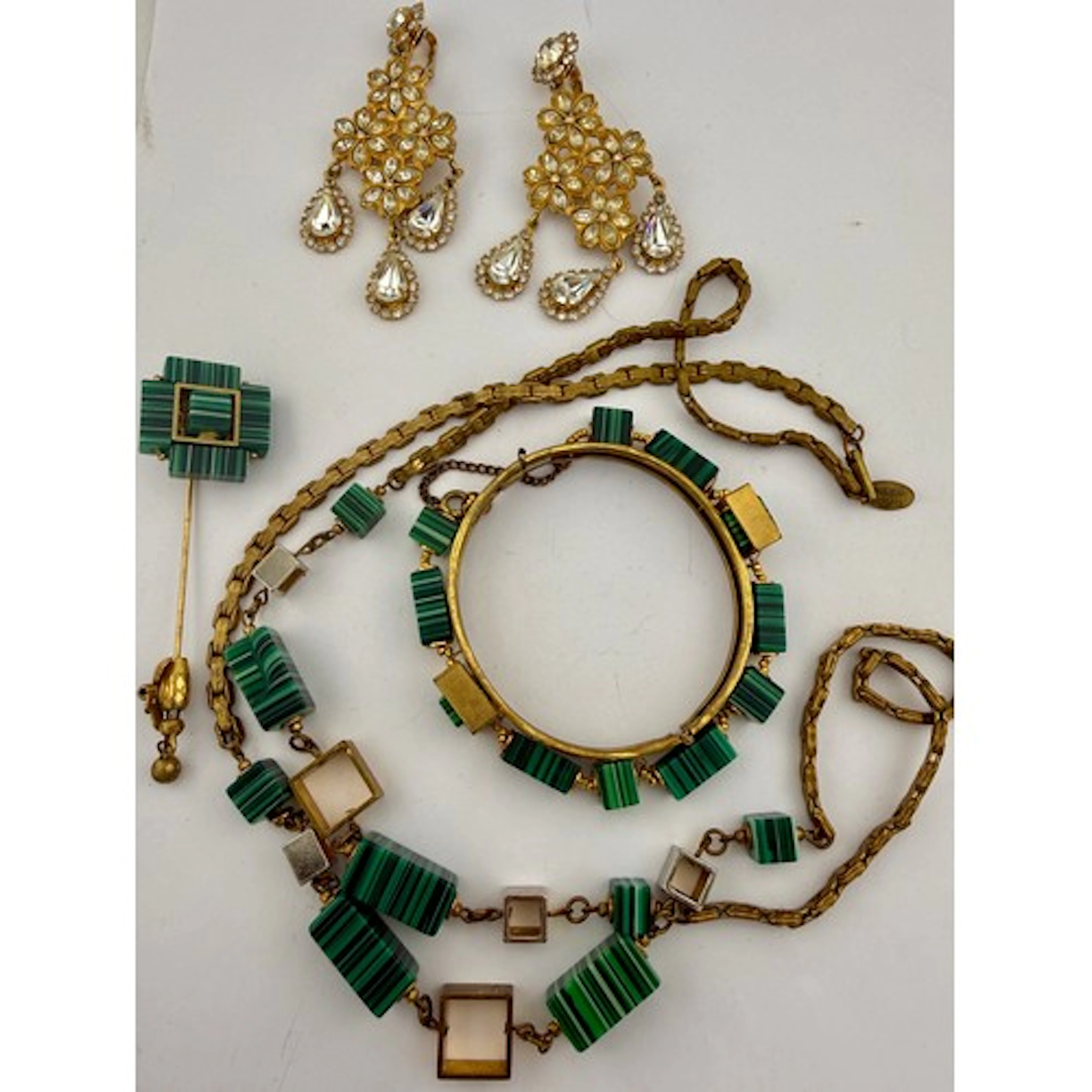 Miriam Haskell necklace, bracelet and pin in gilt metal and ...