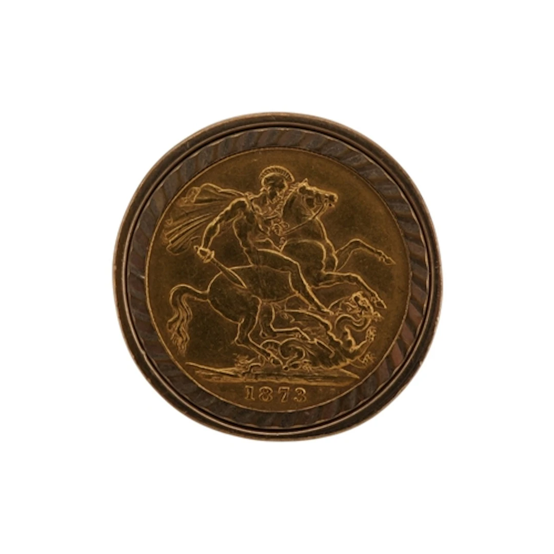 A Victoria 1873 gold sovereign , now in a later 9ct gold rin...