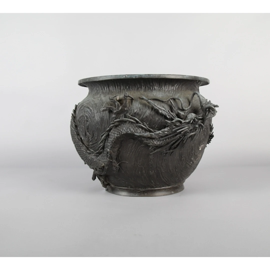 Chinese metal Jardinière with applied dragon decoration, dia...