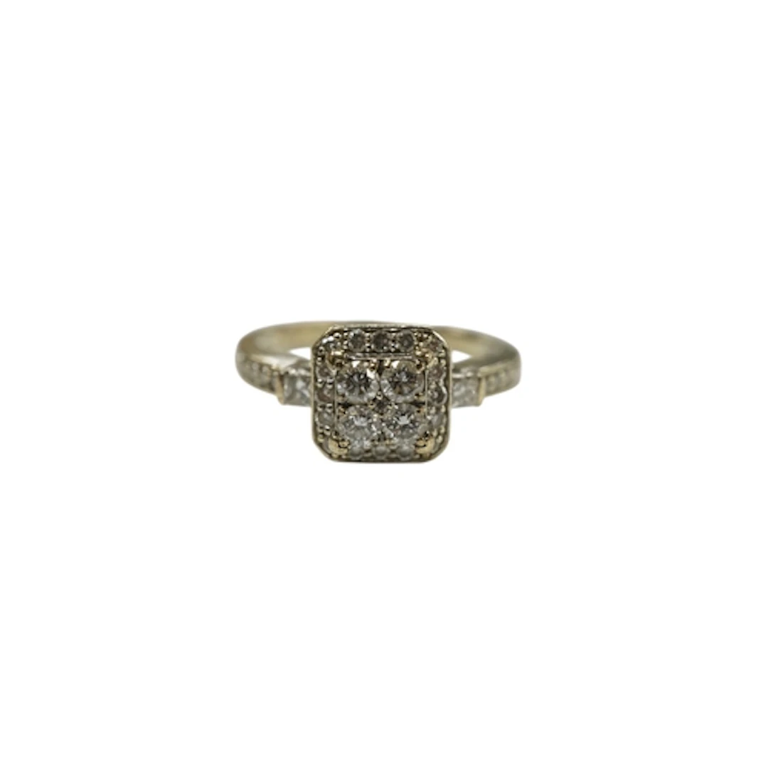 A modern 9ct gold and diamond set square cluster ring, with ...