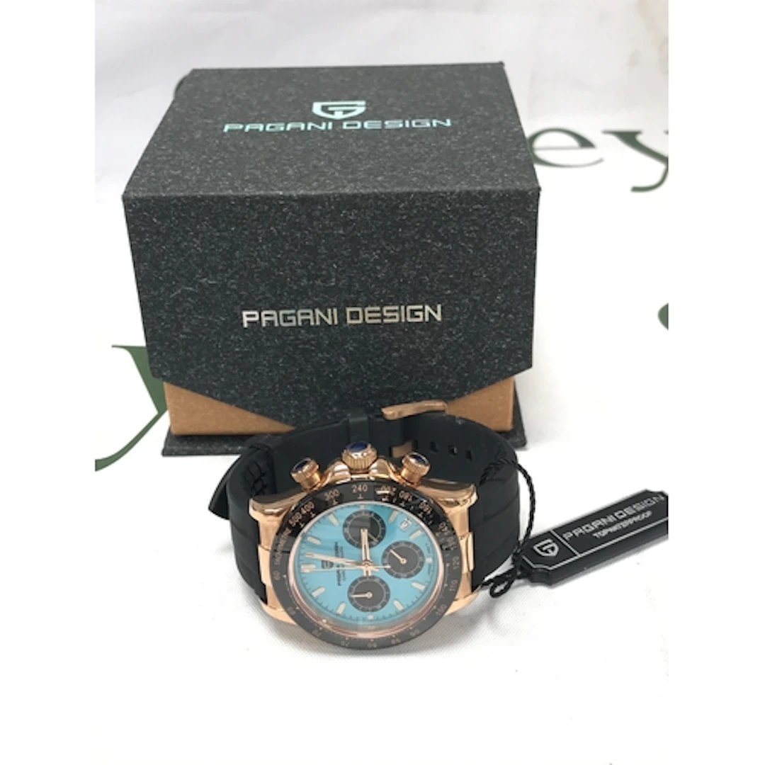 A boxed Pagani design chronograph gents watch, seen working&...