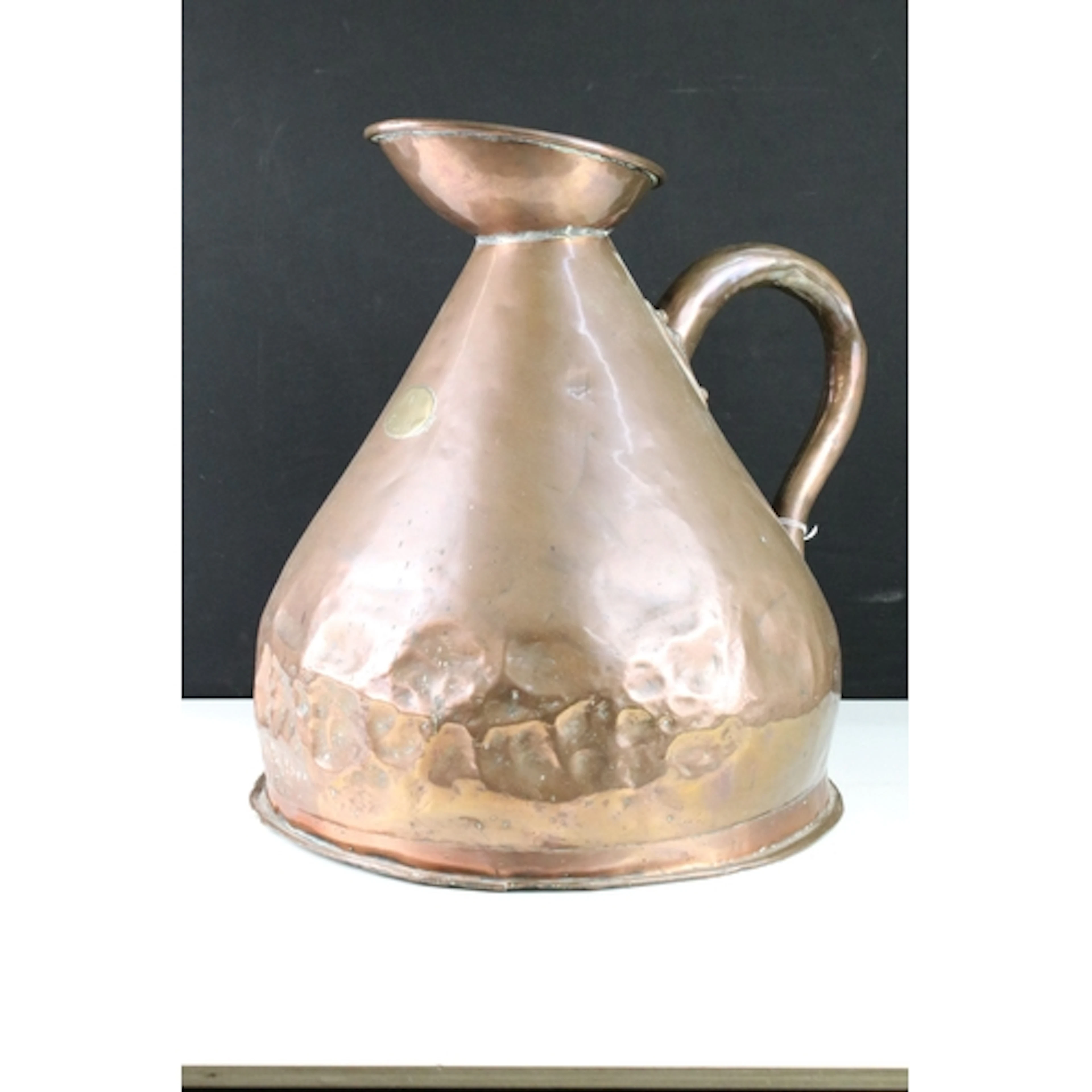 Victorian copper 4 gallon jug, having 4 gallon brass plaque ...