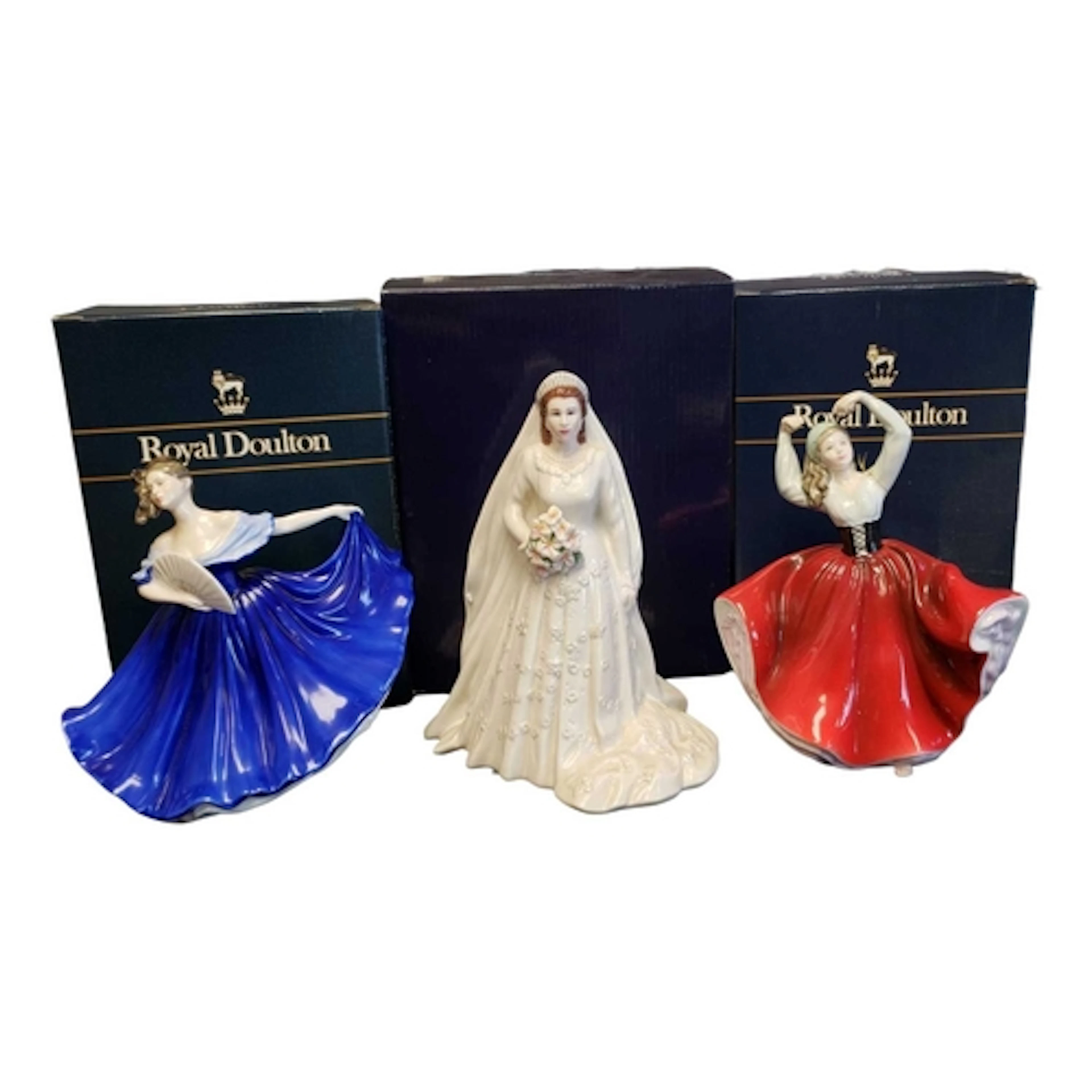 Royal Doulton and Royal Worcester - Three porcelain lady fig...