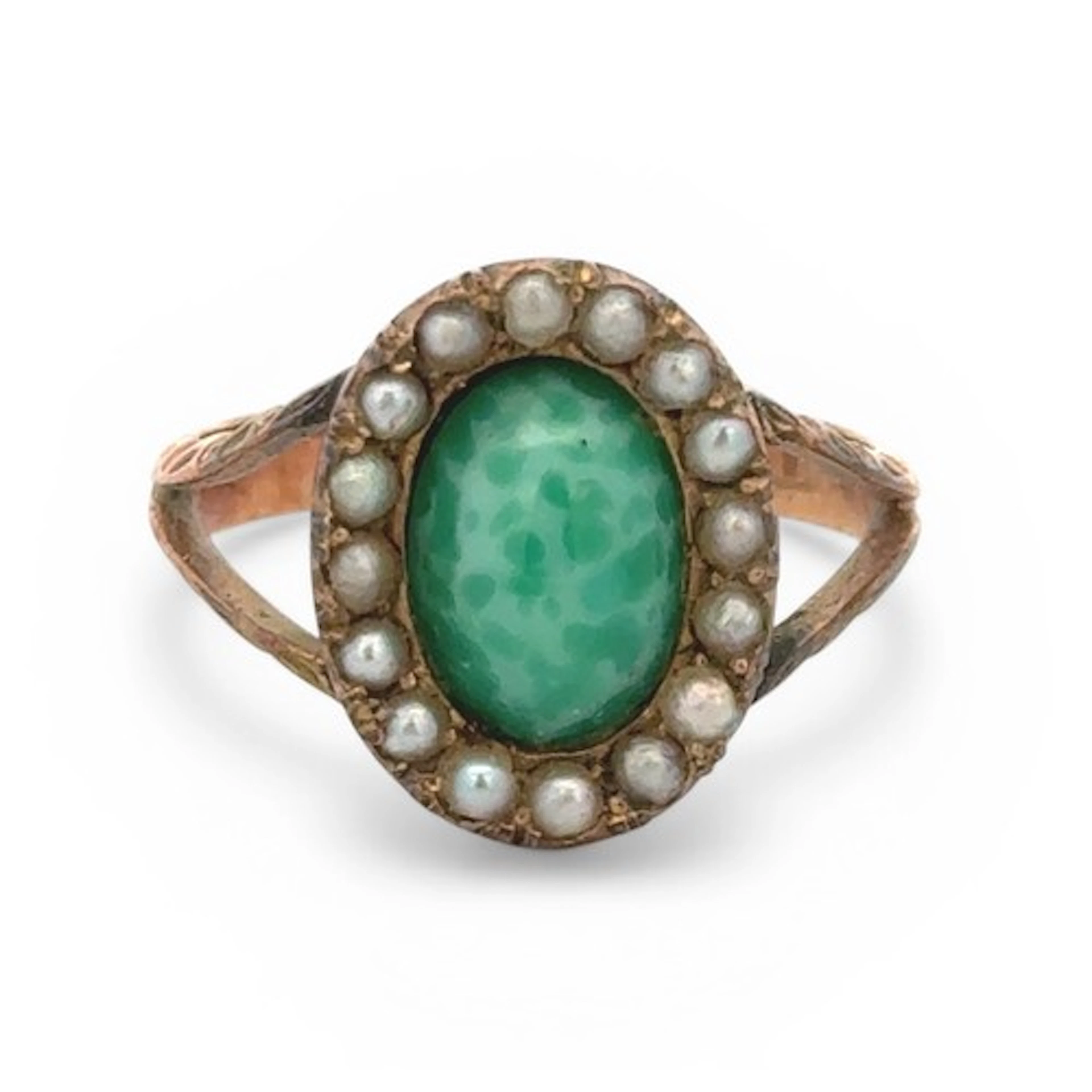 An amazonite and split pearl 9ct gold ring, size N. Chester ...
