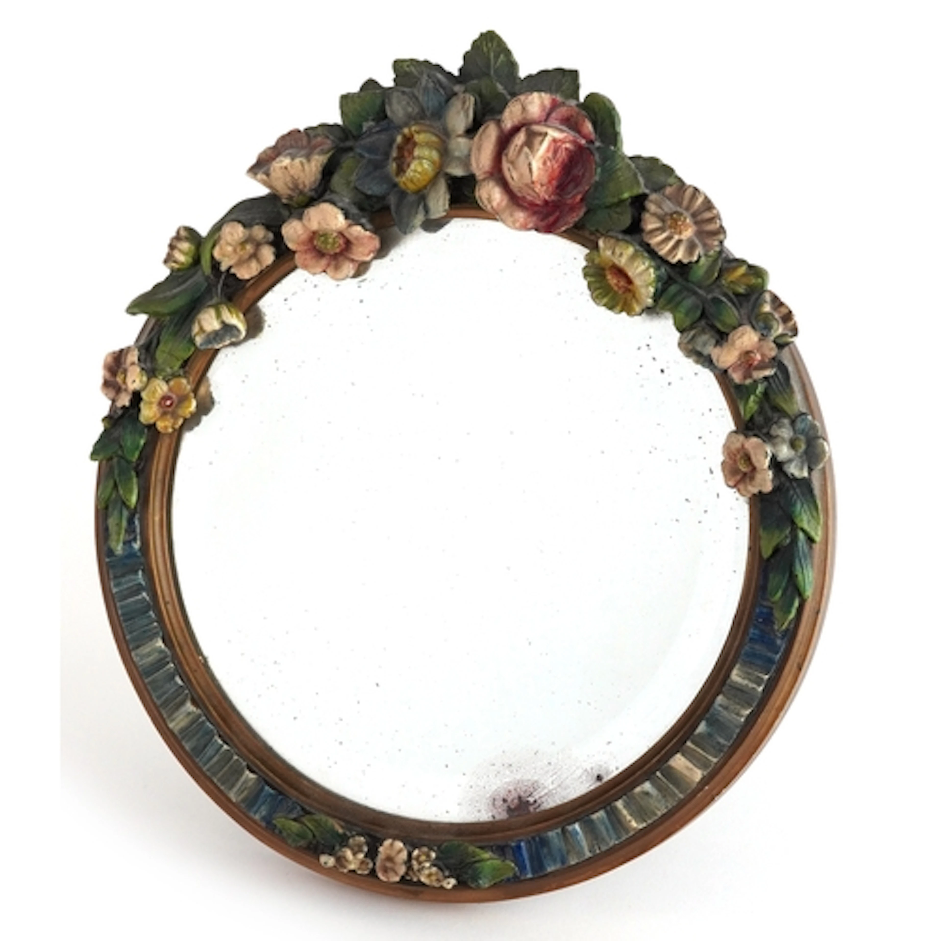 Early 20th century circular bevelled glass easel barbola mir...