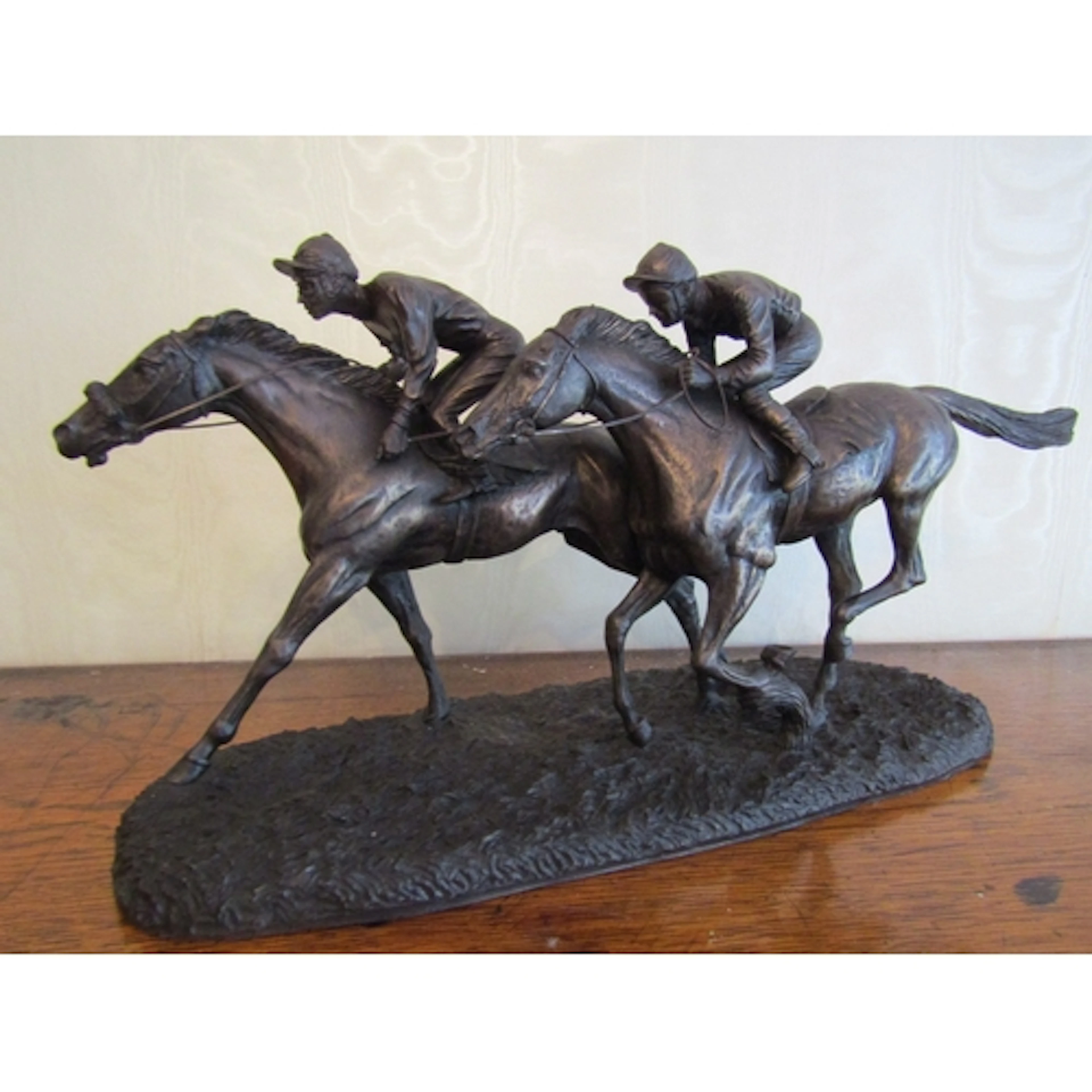 Irish School Bronzed Figure Racehorses with Irish Times Stam...