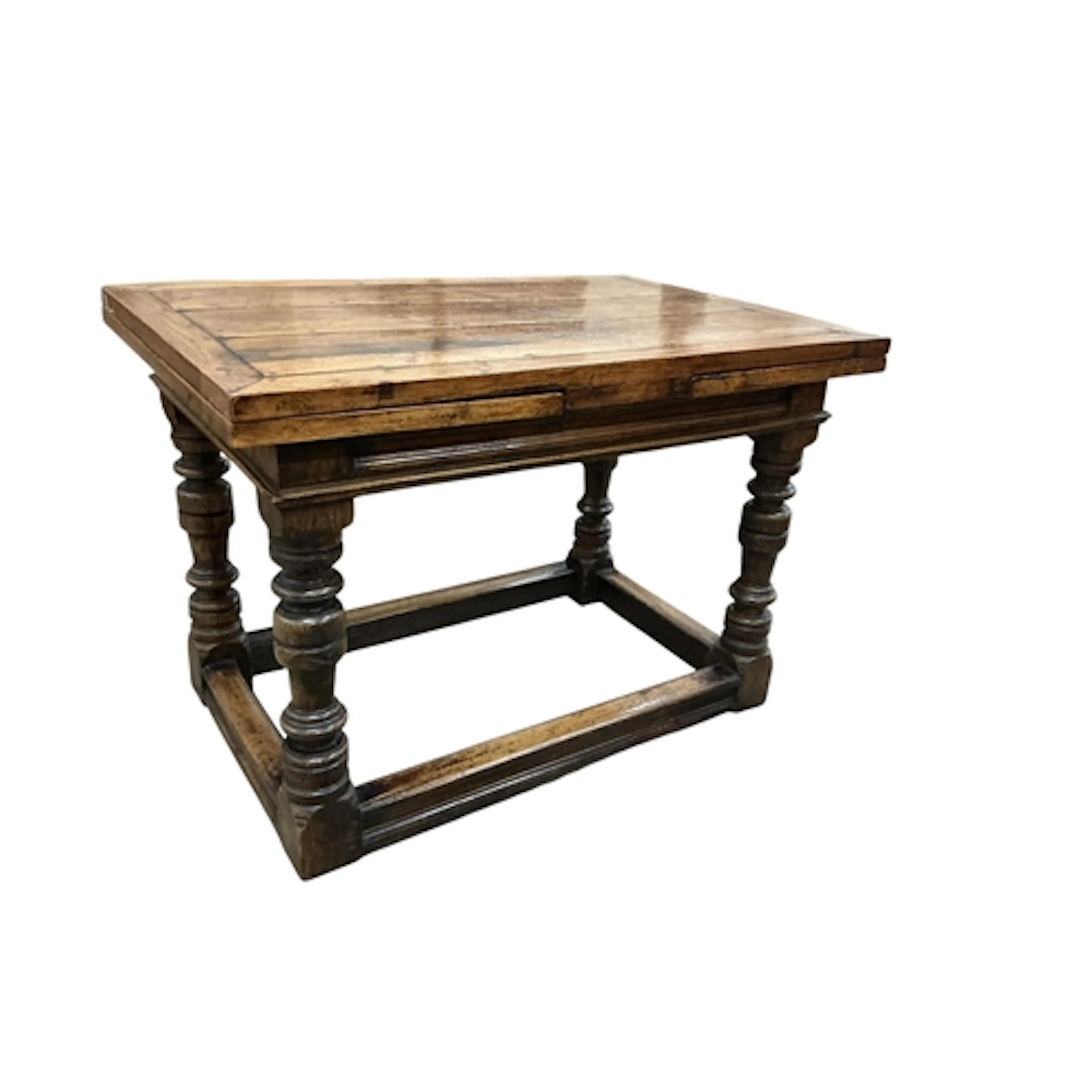 A small 17th century style oak draw leaf dining table, width...