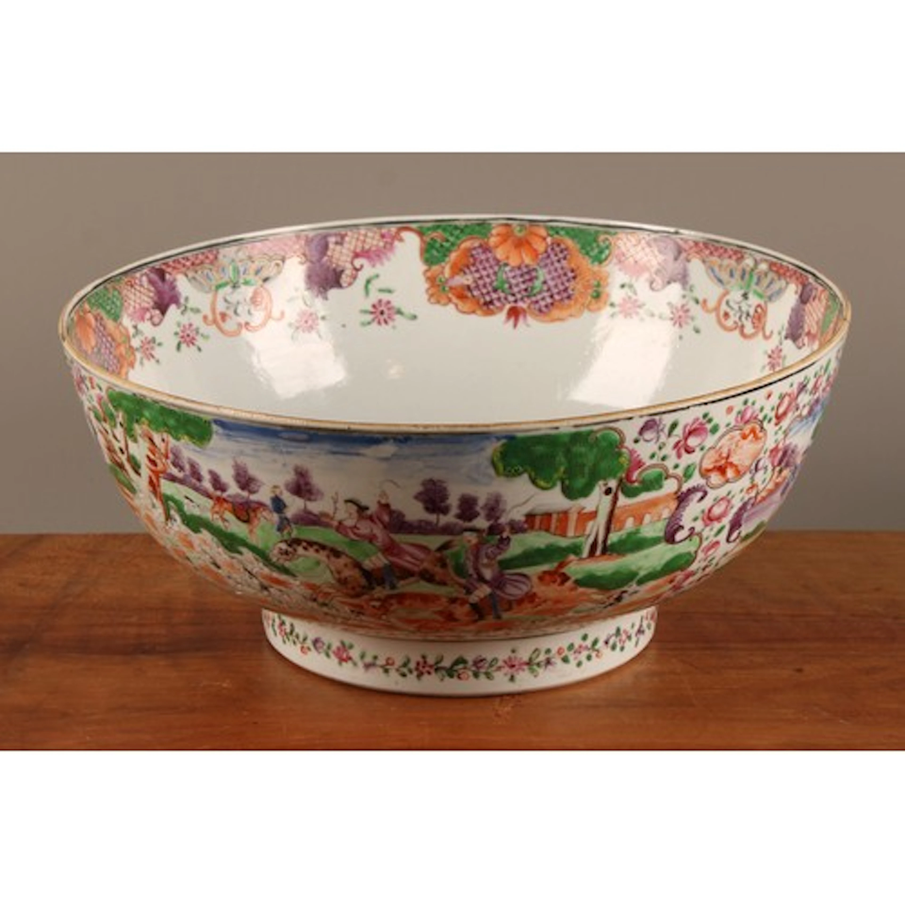 An 18th century Chinese export famille rose punch bowl, deco...