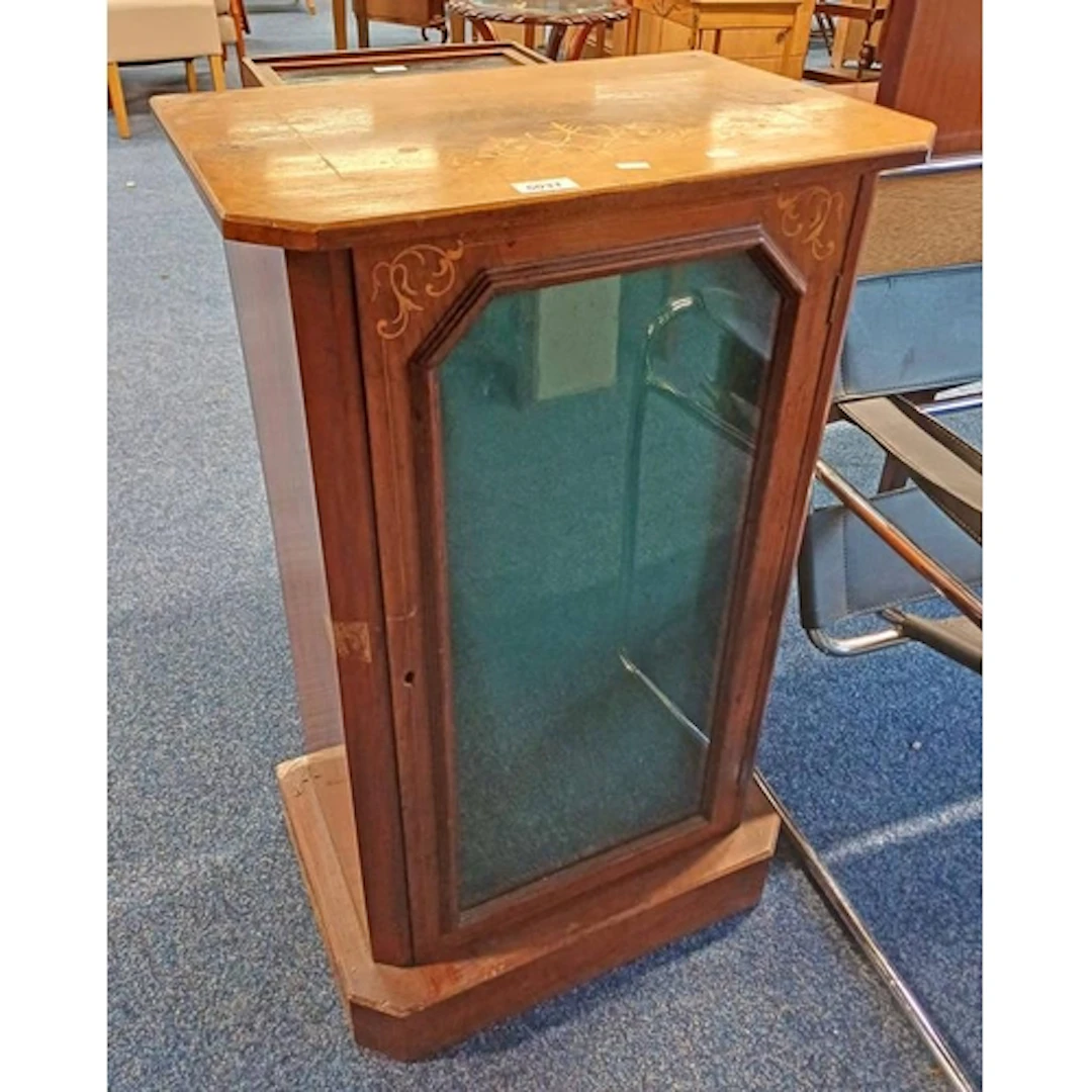 19TH CENTURY INLAID WALNUT PIER CABINET WITH GLAZED PANEL DO...