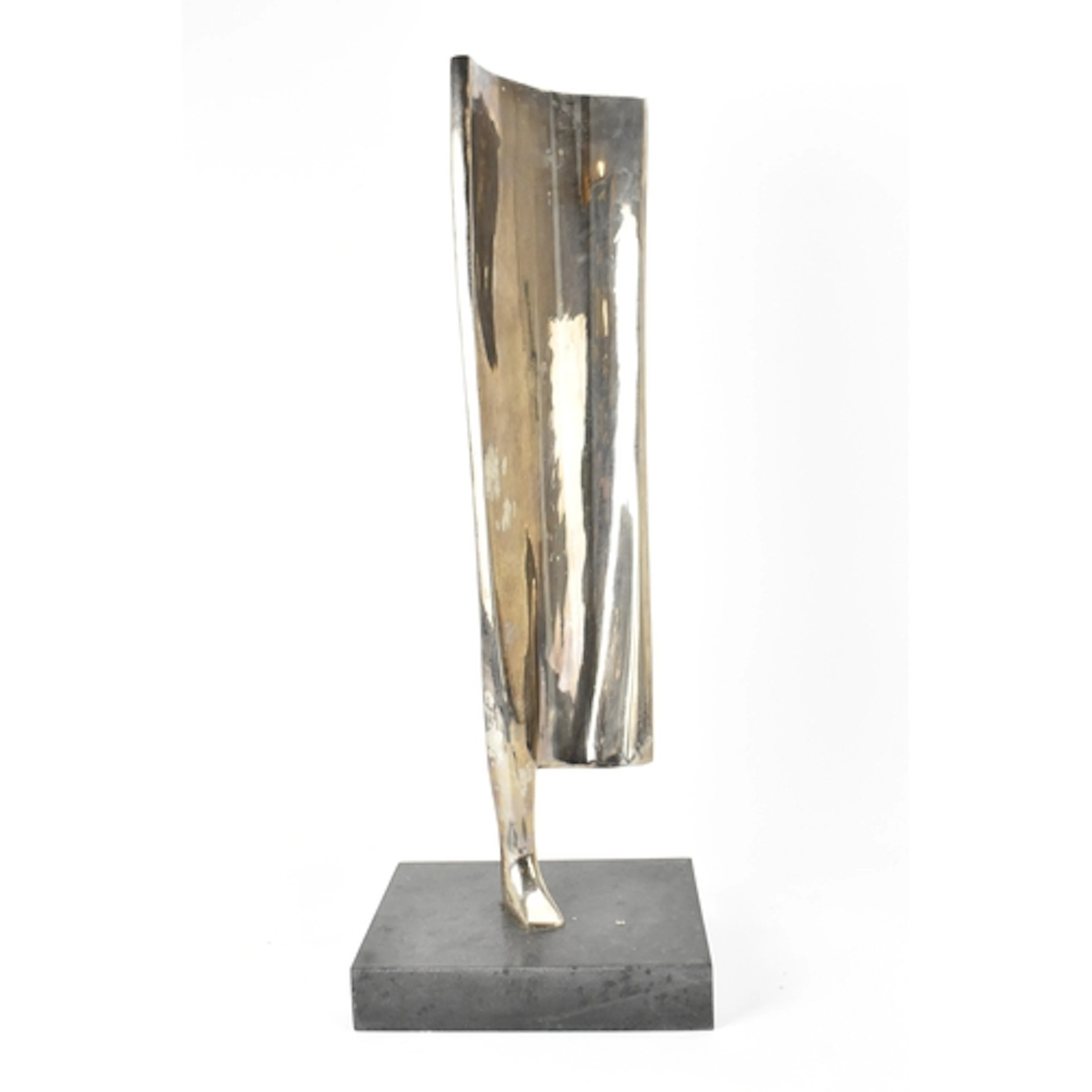 A contemporary silvered cast metal abstract sculpture, signe...
