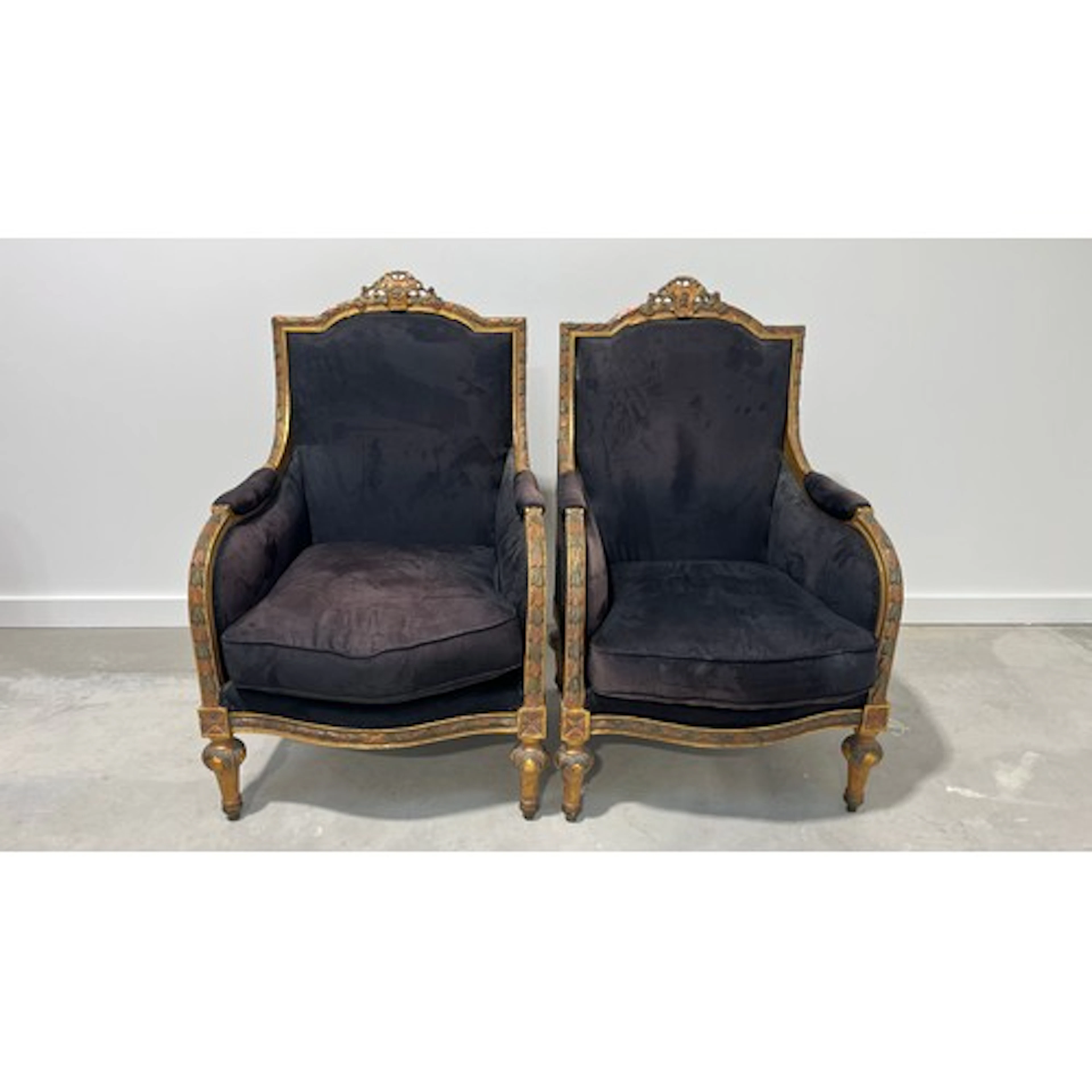 Pair of Louis XVI style carver chairs each with guilt acanth...