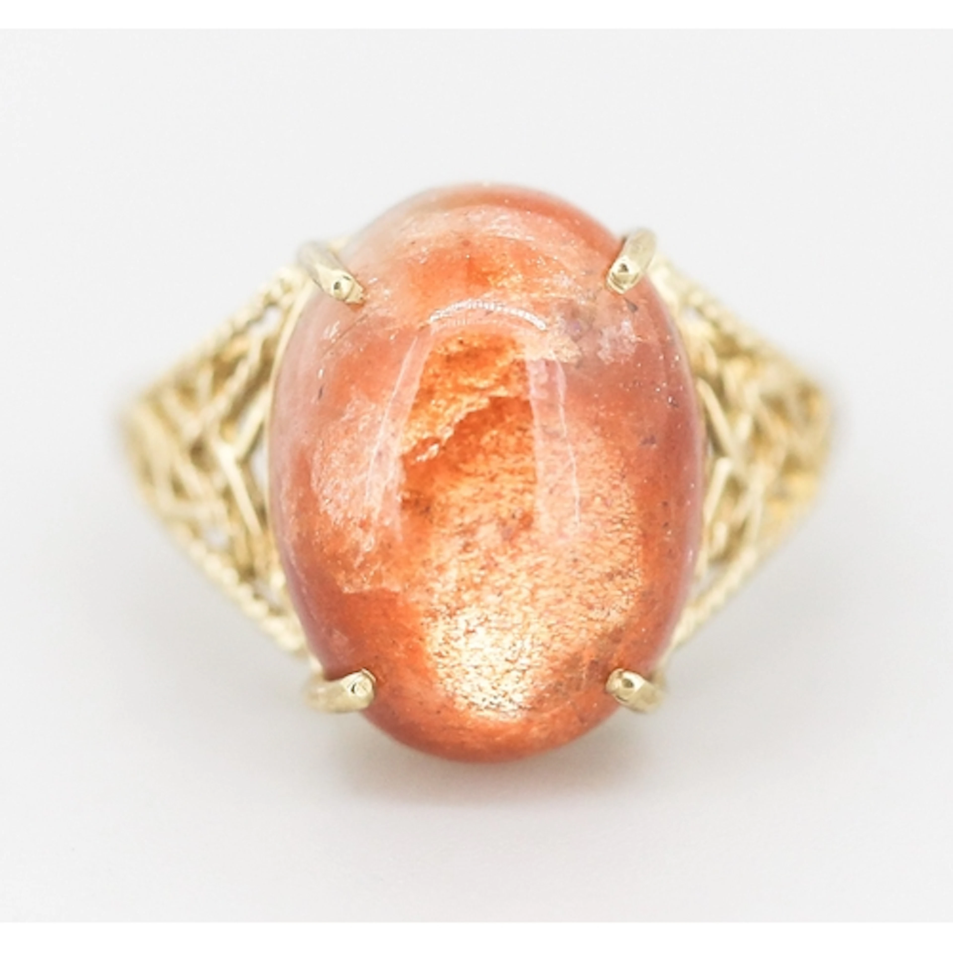Polished Cabochon Sunstone Set Single Stone Ring, Filigree M...