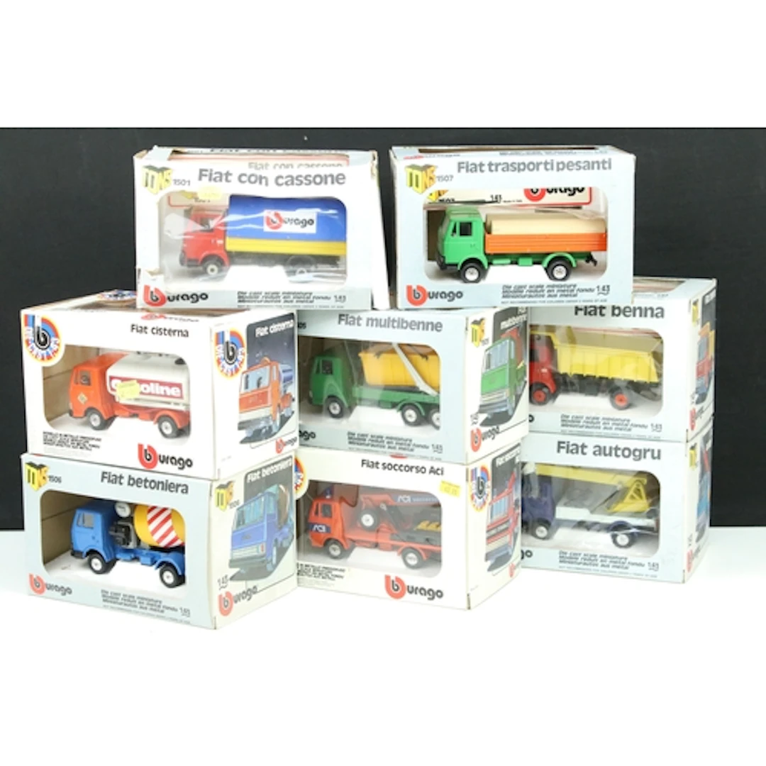 Eight boxed Burago Tons commercial diecast models to include...