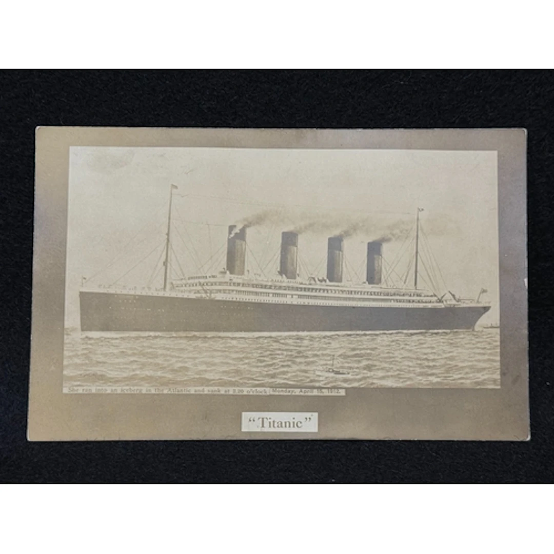 R.M.S. Titanic: R.M.S. Titanic: Sepia postcard commemoratin...