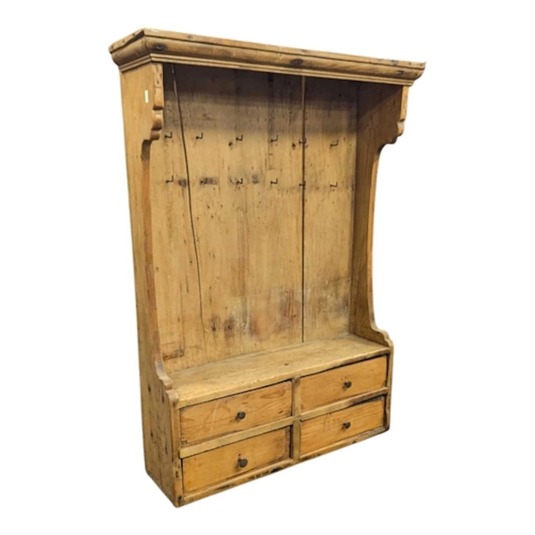A 19th century French provincial pine hanging shelf. The she...