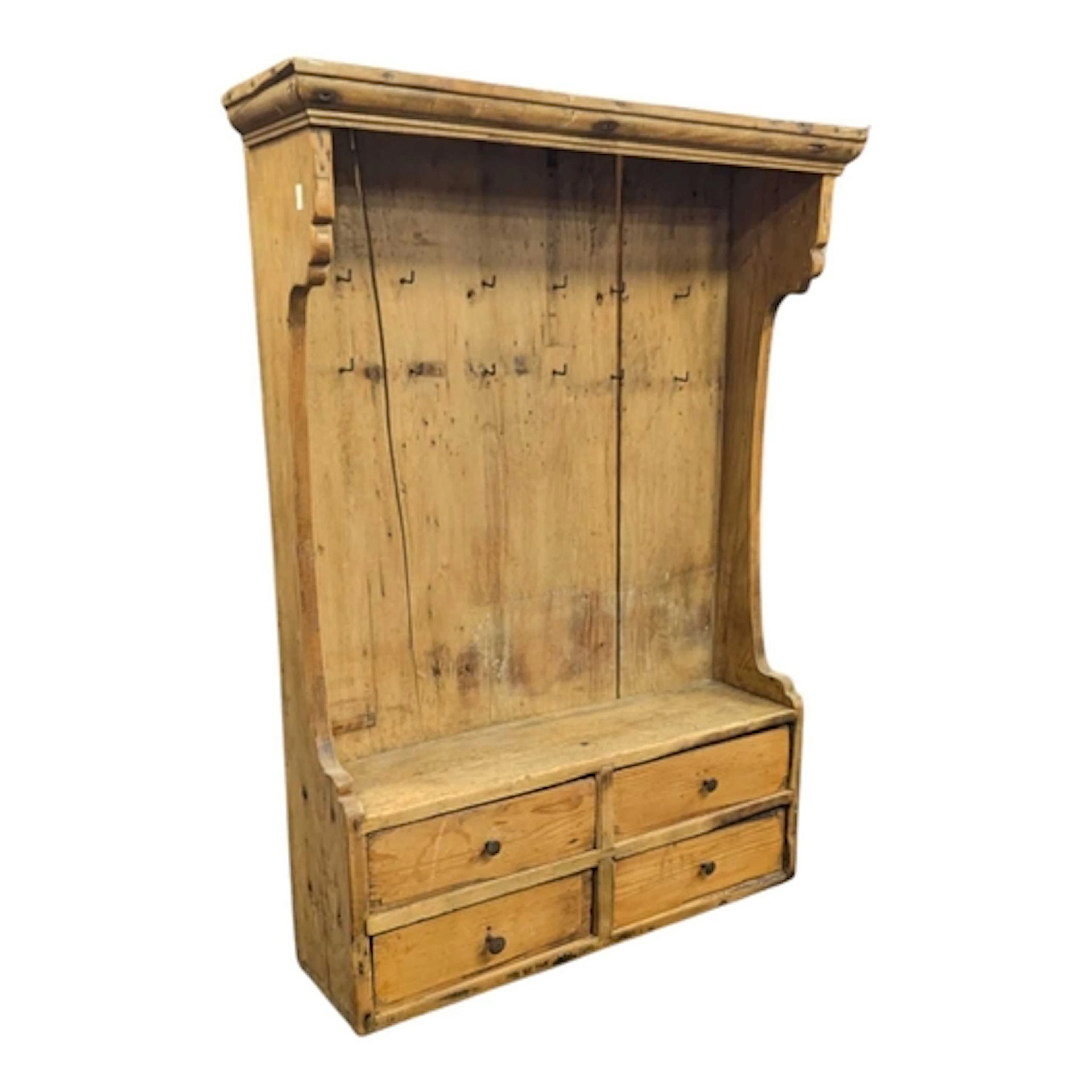 A 19th century French provincial pine hanging shelf. The she...