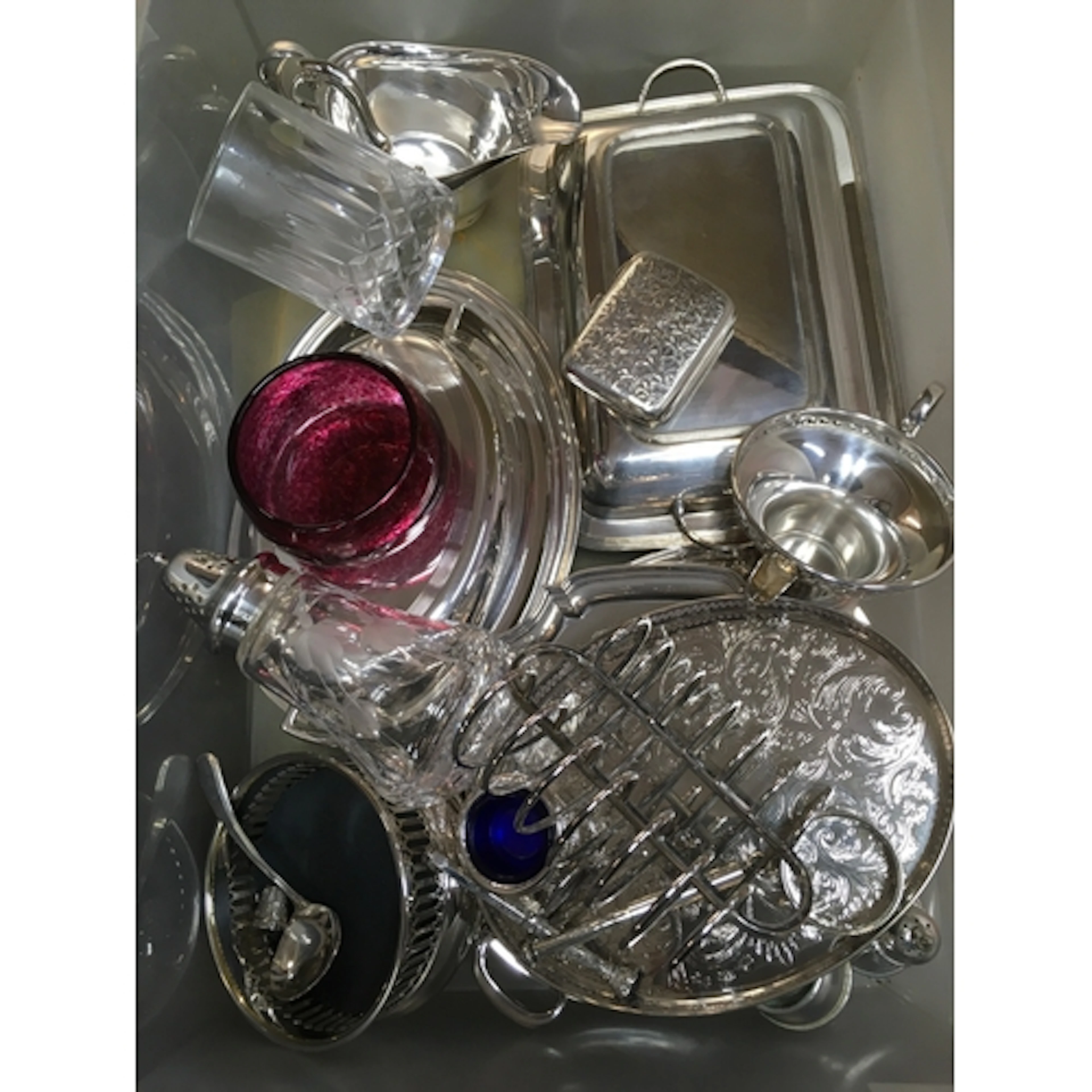 A collection of silver plated items including trays and a si...