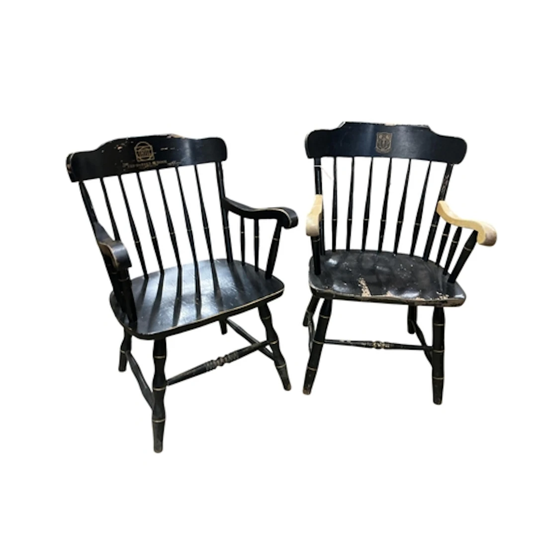 A near pair of American ebonised beech porch armchairs circa...