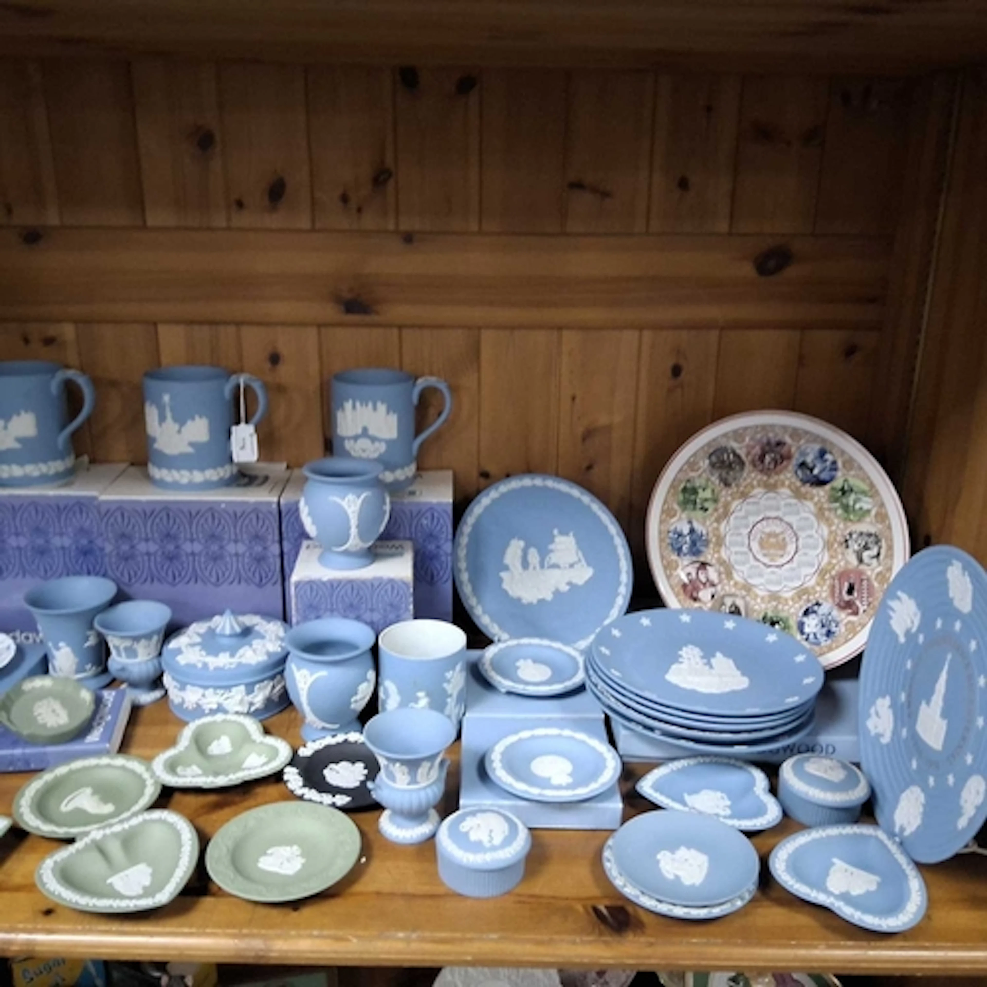 A COLLECTION OF WEDGWOOD JASPERWARE ETC to include a large c...