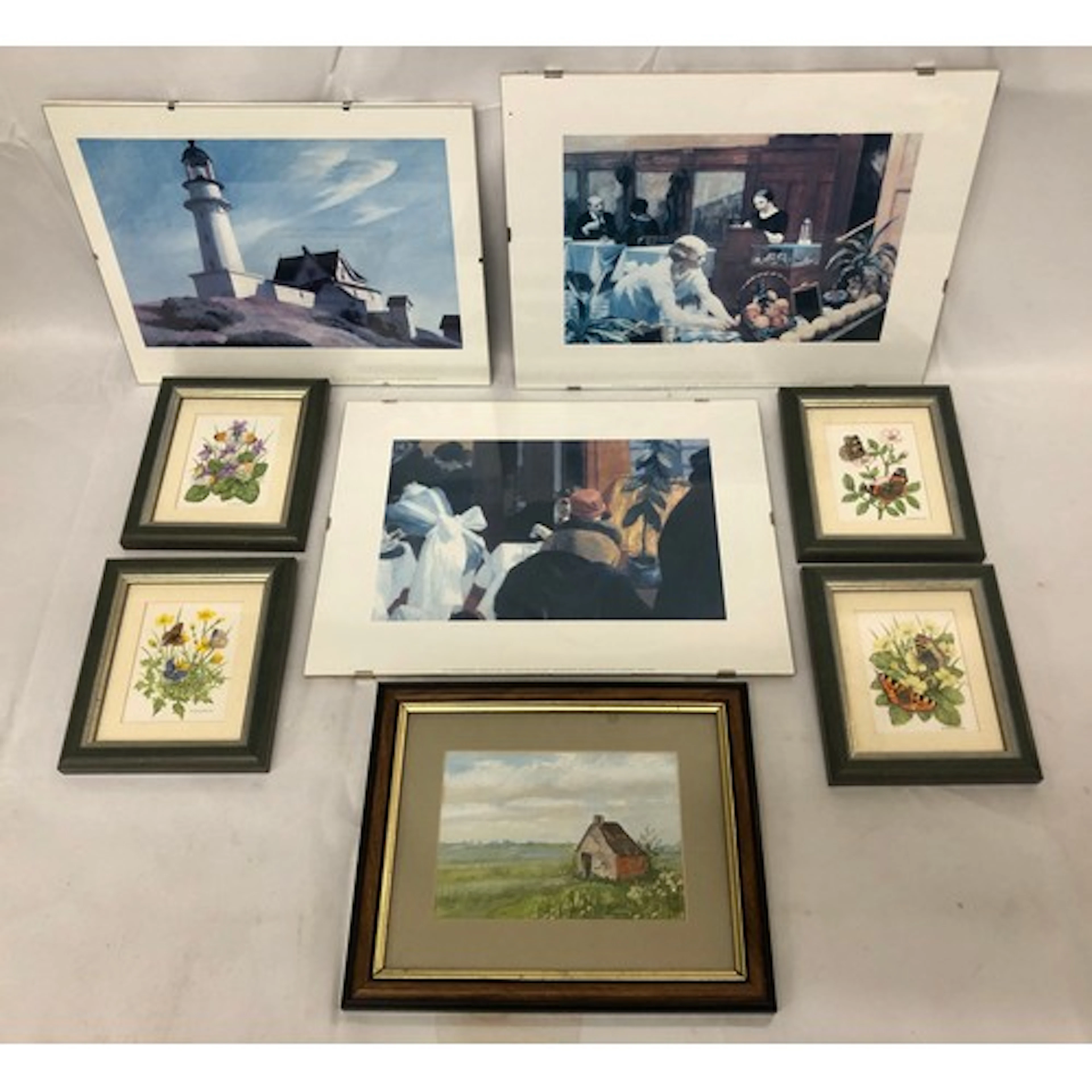 Various Prints, F/g Watercolour of a house in a field, glaze...