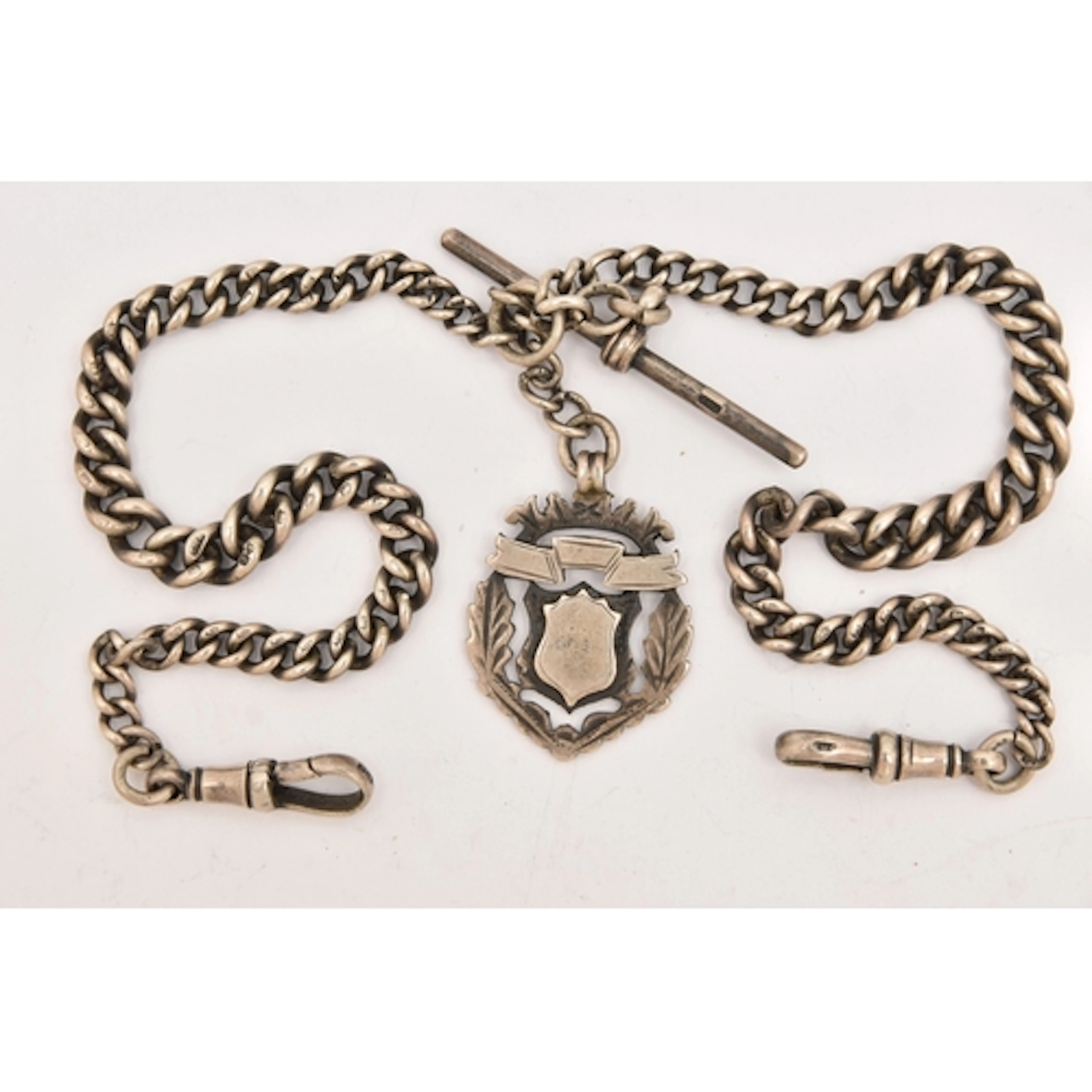 AN EARLY 20TH CENTURY SILVER ALBERT CHAIN AND MEDALLION, the...