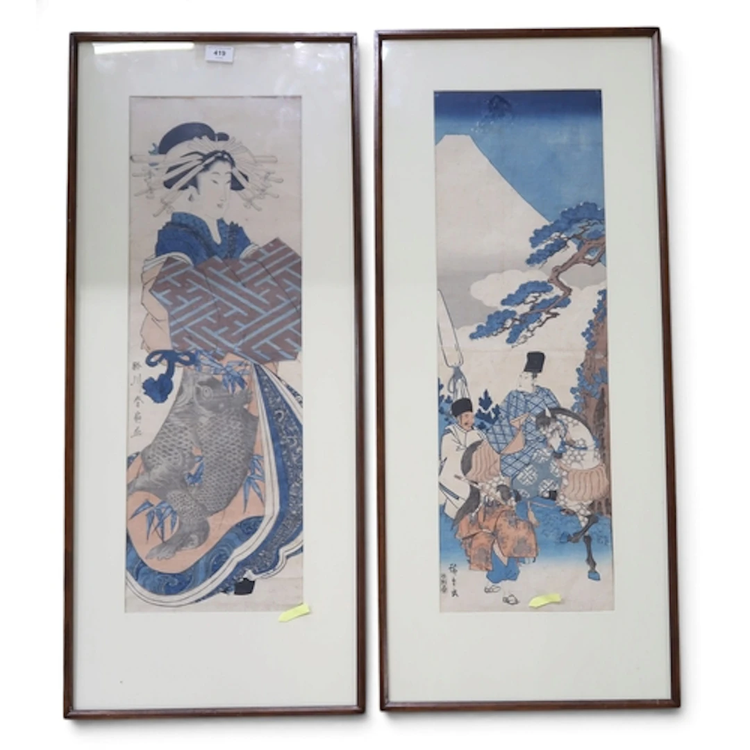 Utagawa Kunisada woodblock print, another by Gosotei Hirosad...
