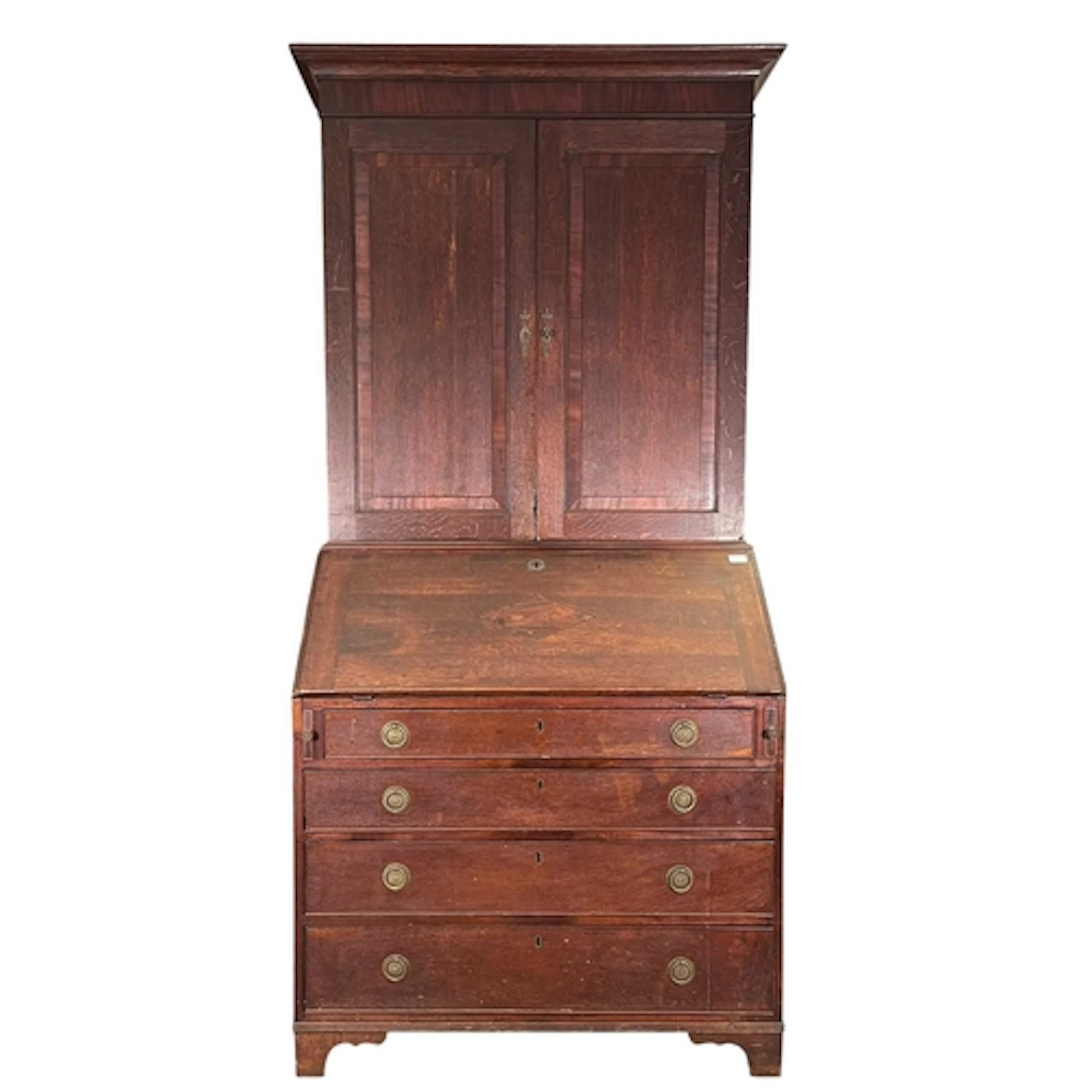 An early 19th century George III oak estate bureau bookcase....