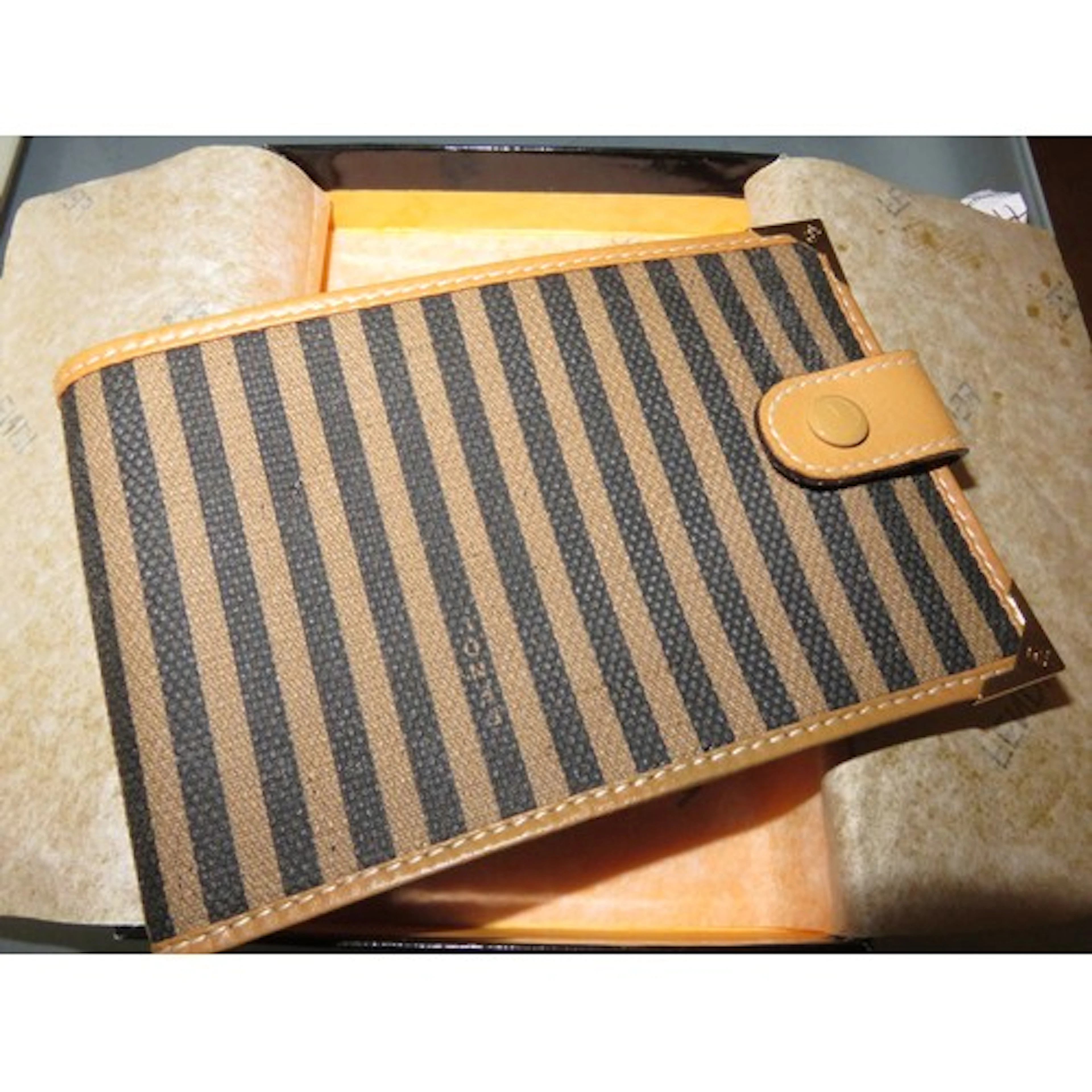 Vintage Fendi pequin stripe wallet (unused), in original box