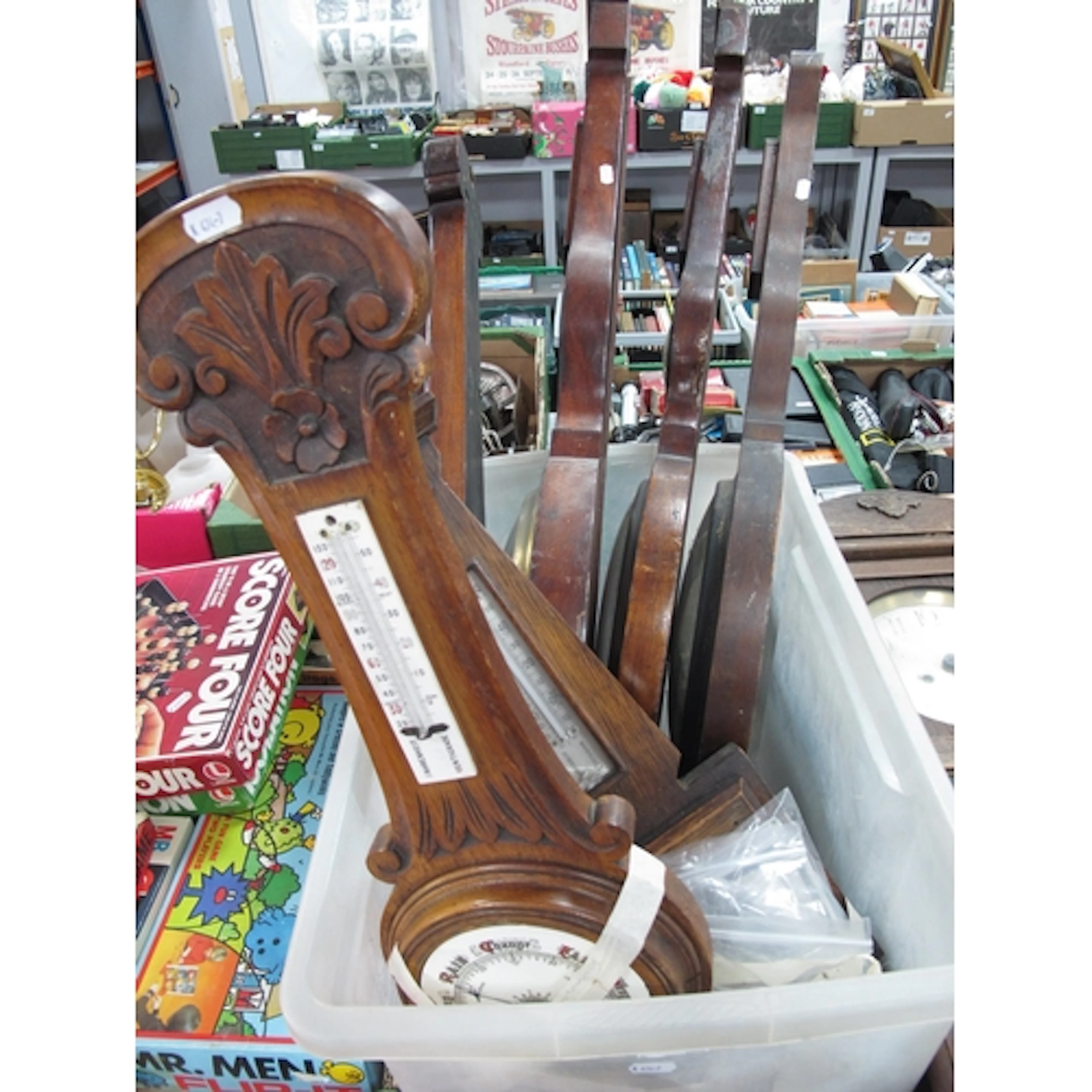 Six antique and vintage wooden banjo barometers, comprising ...
