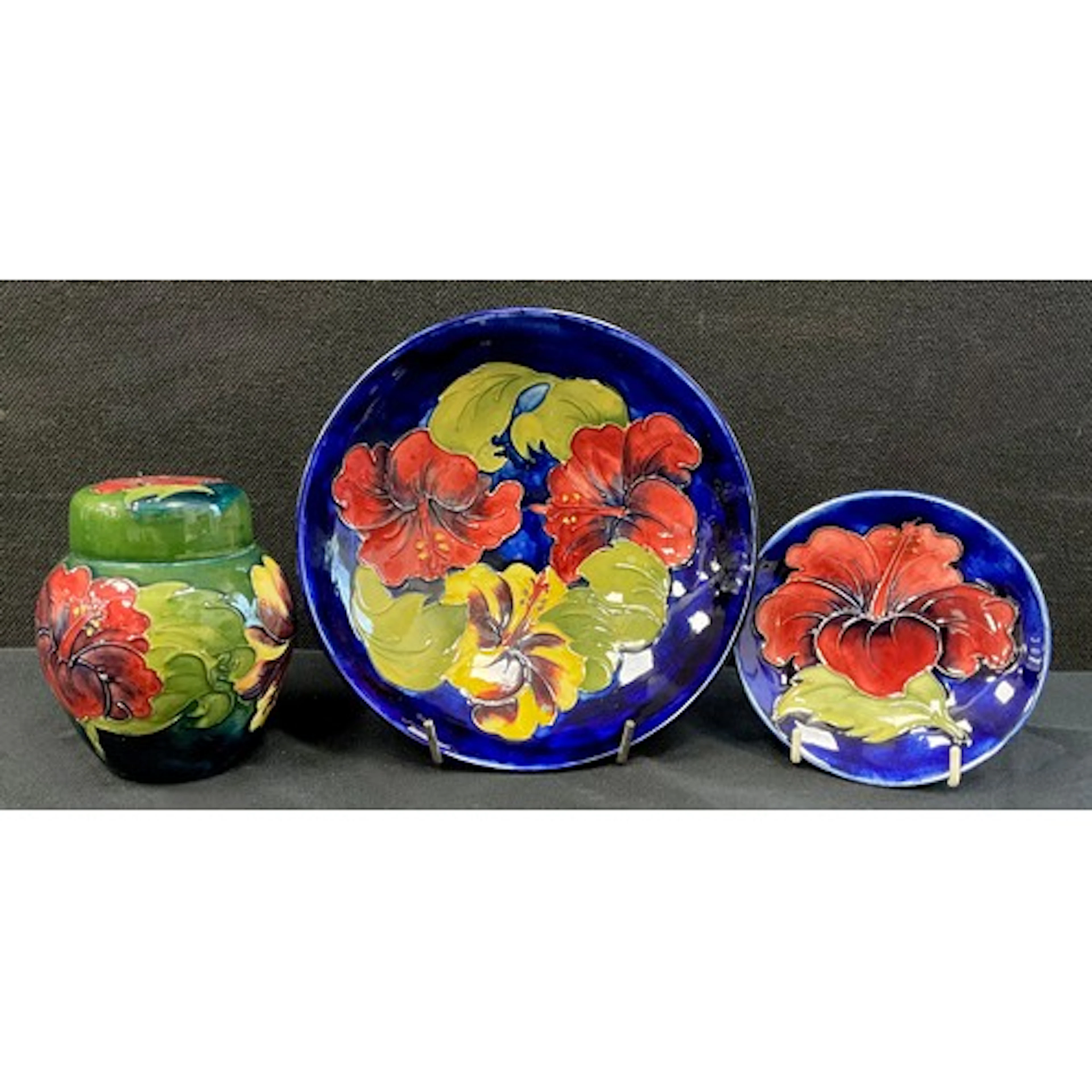 Moorcroft - a Hibiscus pattern shallow bowl, impressed marks...