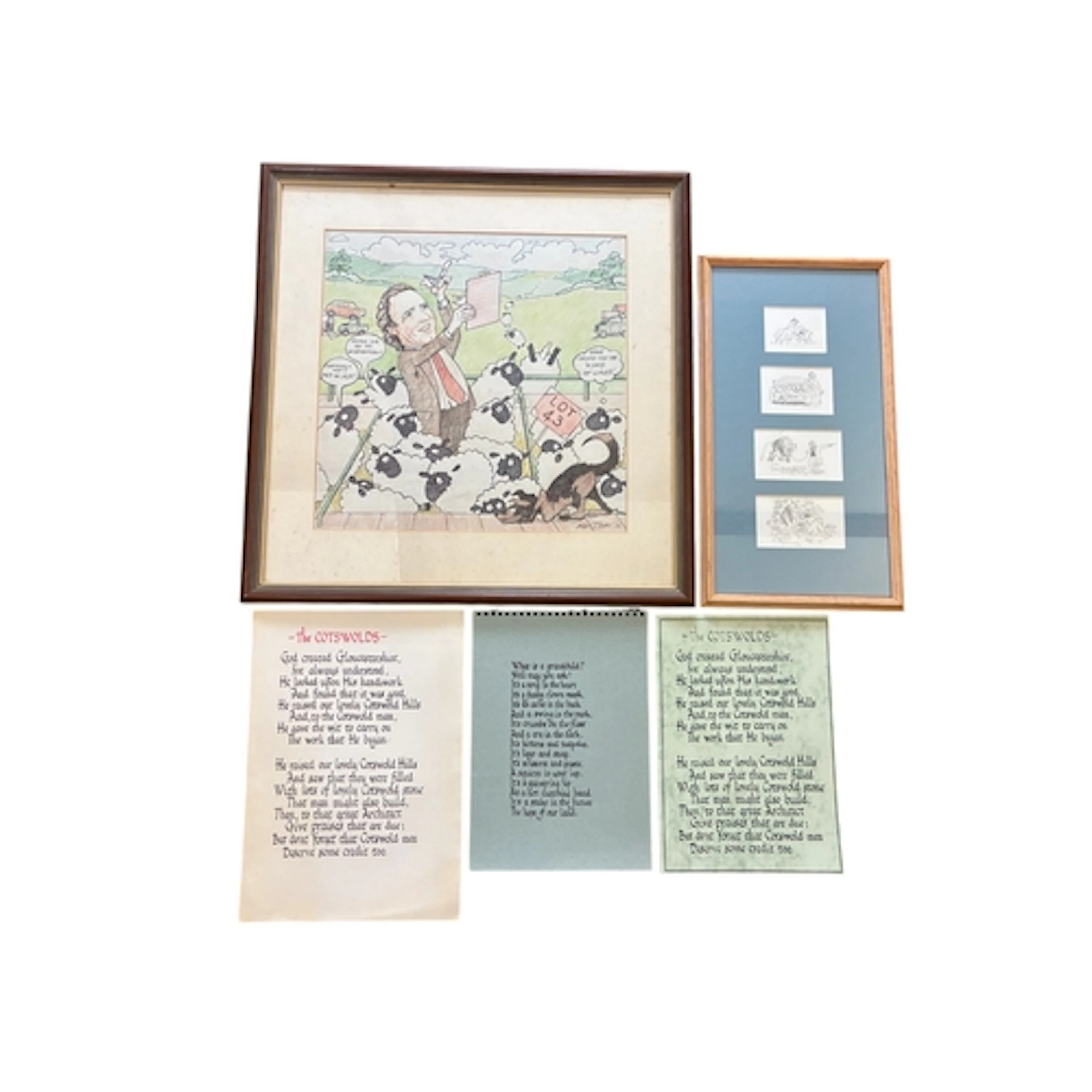 A group framed drawings and prints to include: A portrait of...