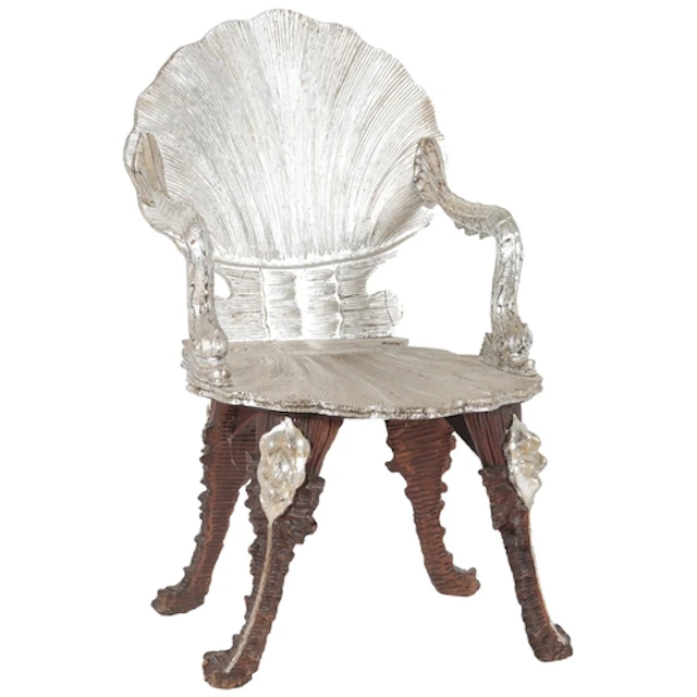 A Venetian silvered wood Grotto chair attributed to Pauly Et...