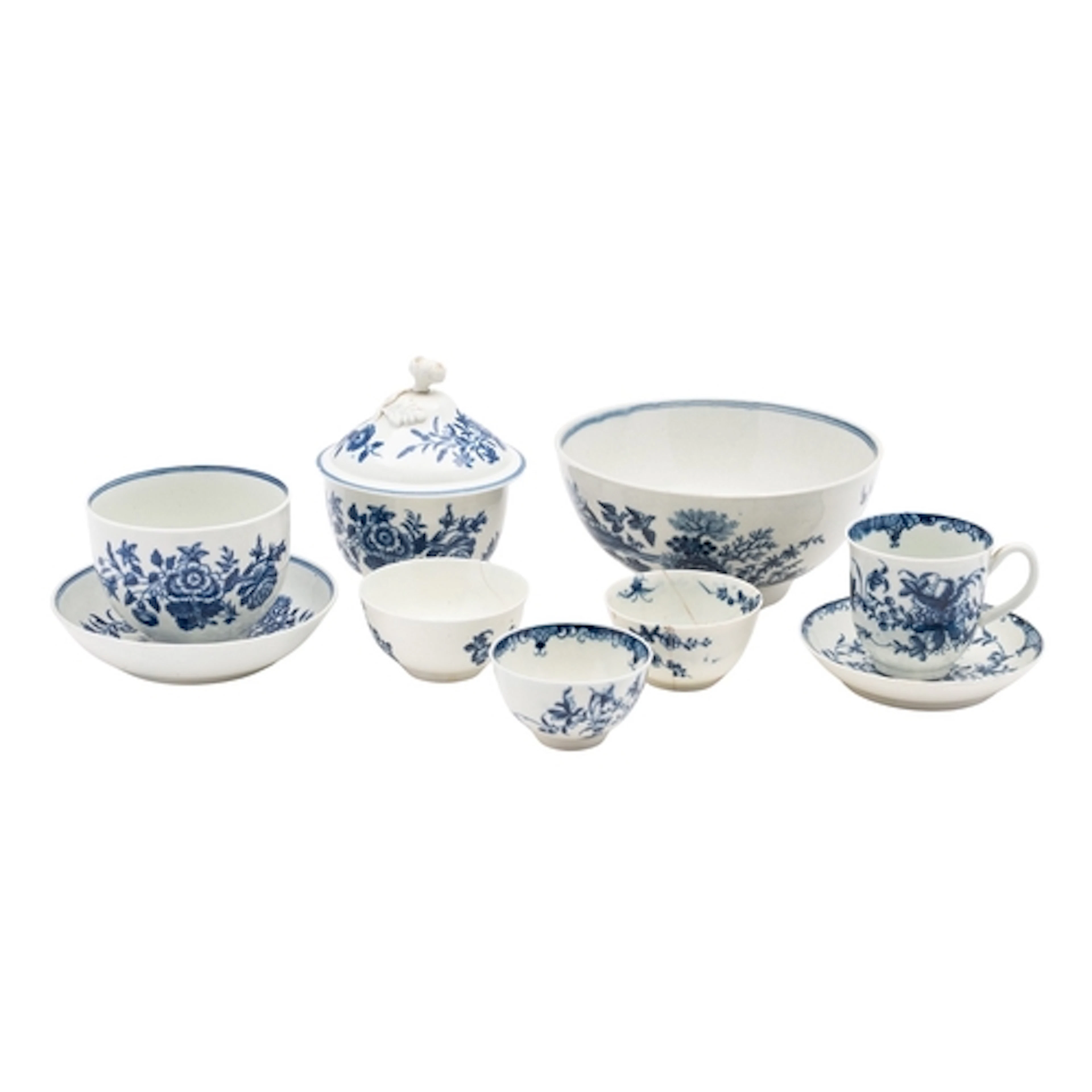 A group of First Period Worcester blue and white transfer-pr...