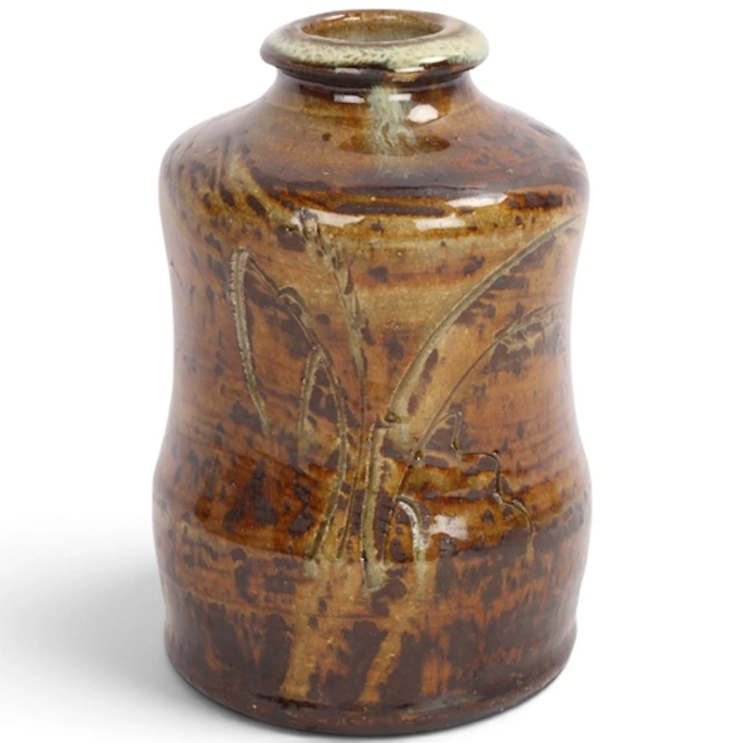 MIKE DODD (b.1943), a stoneware waisted vase with ash glaze ...