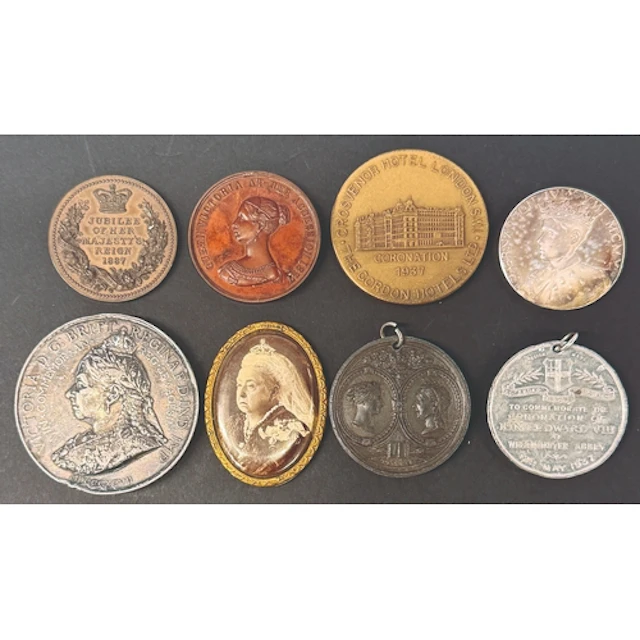 A group of eight British Royal commemorative medals and rela...