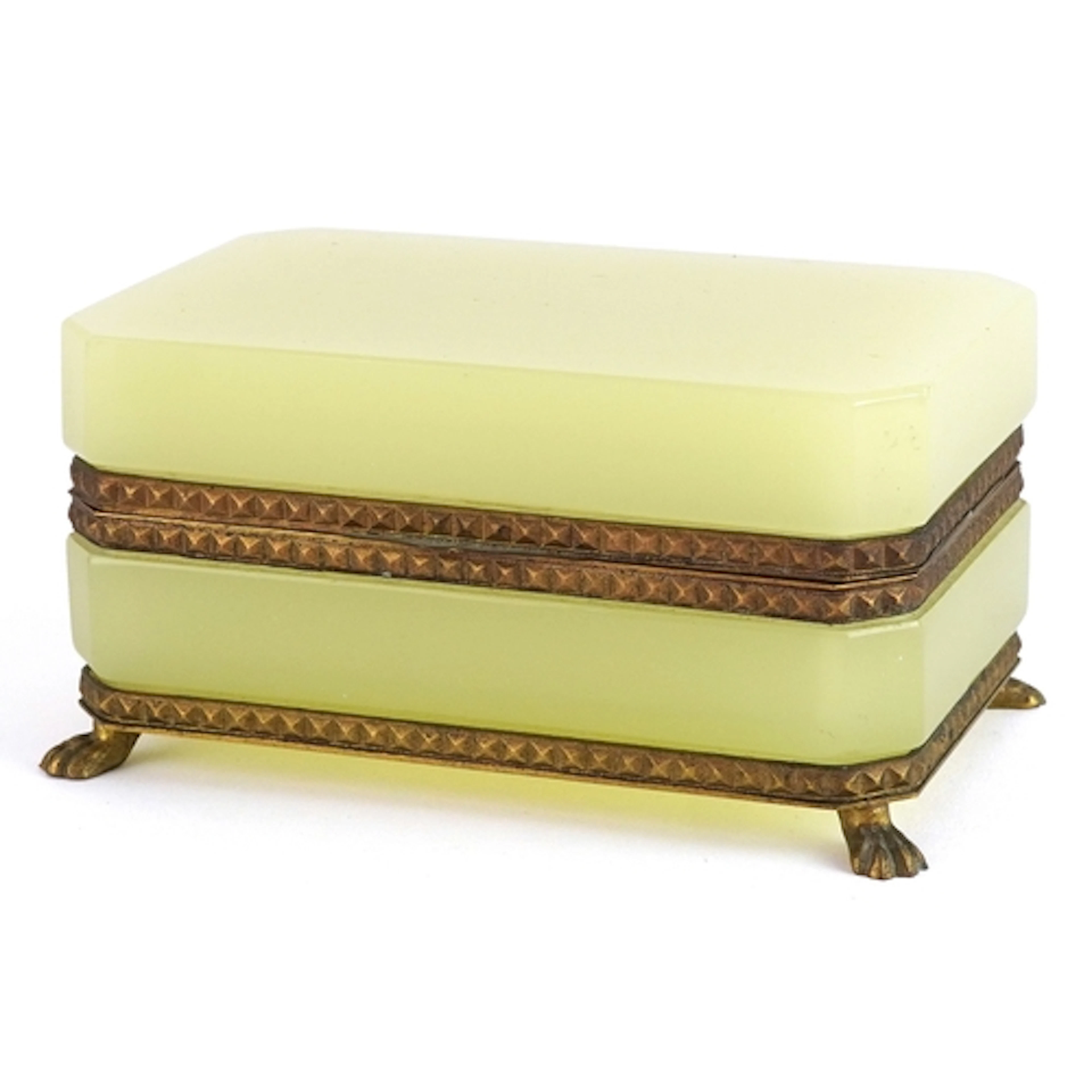 Vintage brass and green onyx style casket with hinged lid, 1...