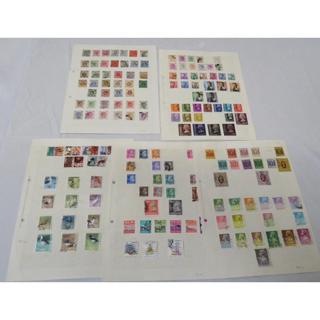 Stamps: 5 Album Leaves Hong Kong Used QV to QEII definitive,...