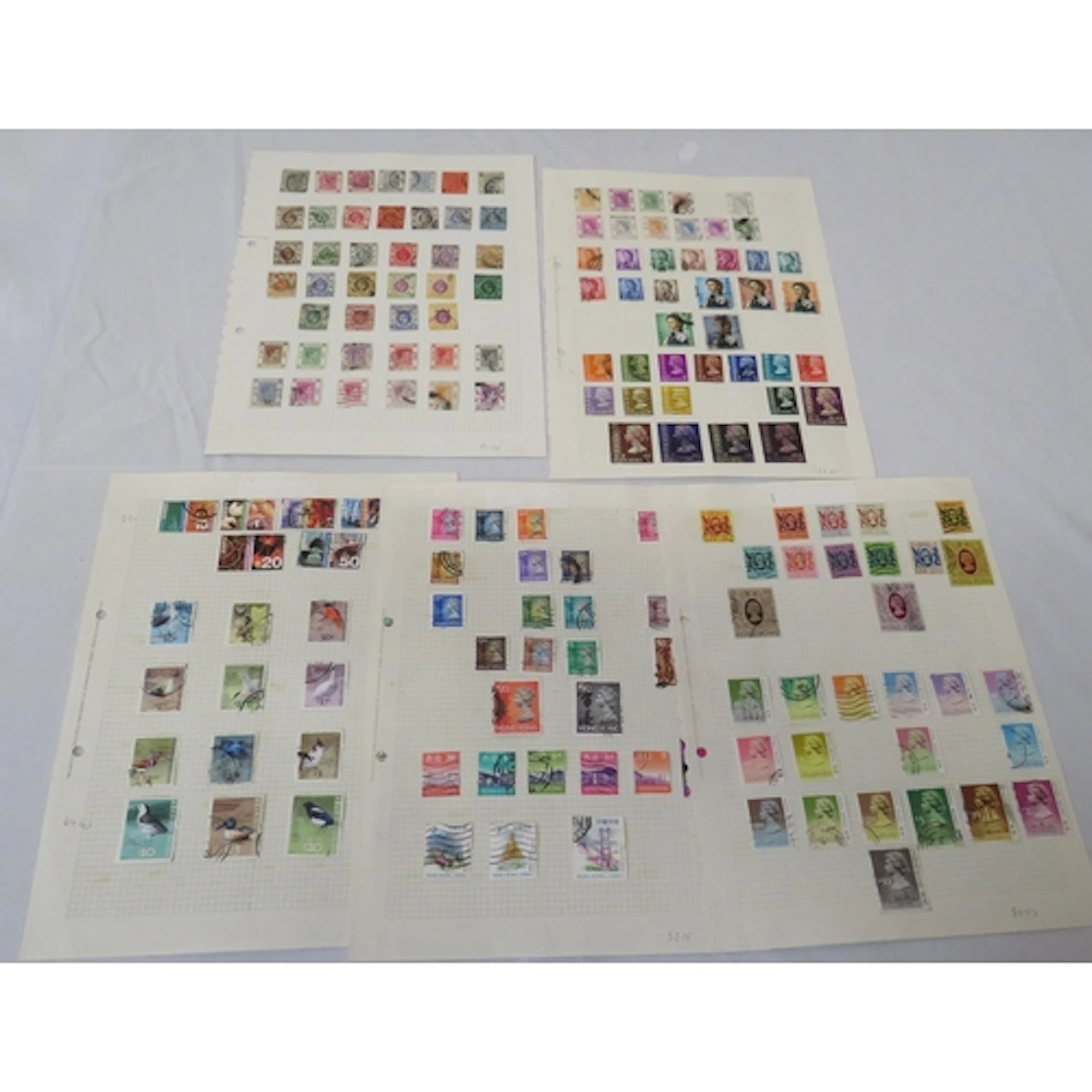 Stamps: 5 Album Leaves Hong Kong Used QV to QEII definitive,...