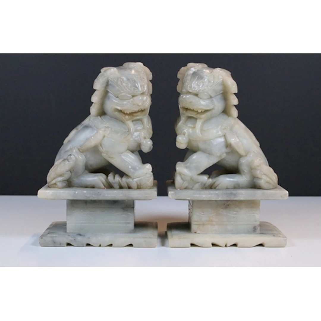 Pair of 20th century soapstone Foo dog book ends, height of ...