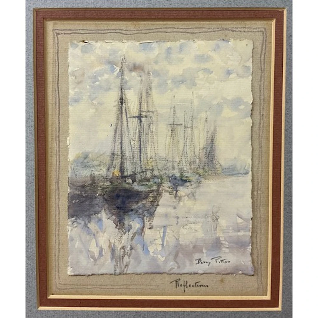 Barry Pittar Yacht Reflections signed, watercolour, 16.5cm...