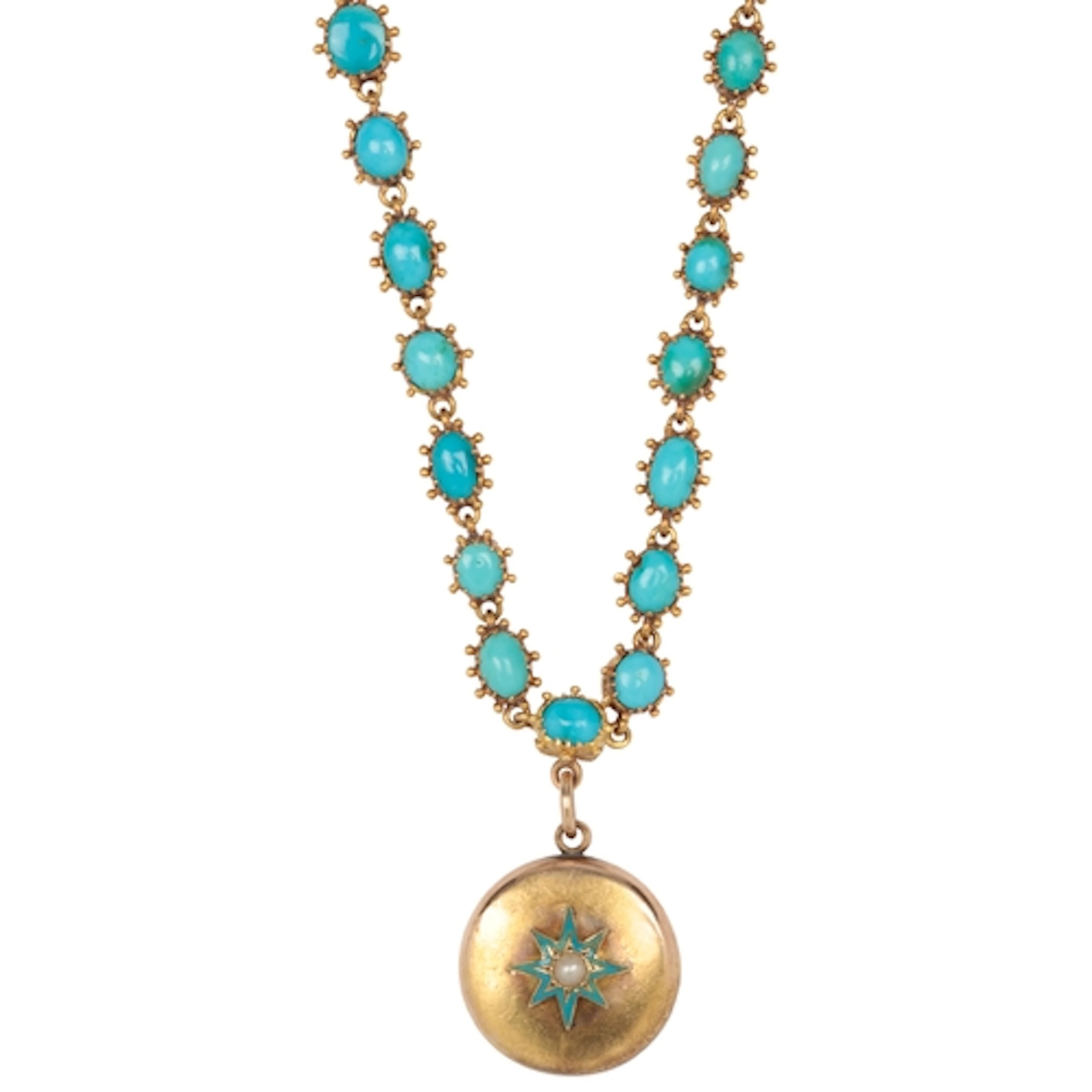 A turquoise necklace and pendant, late 19th century, the nec...