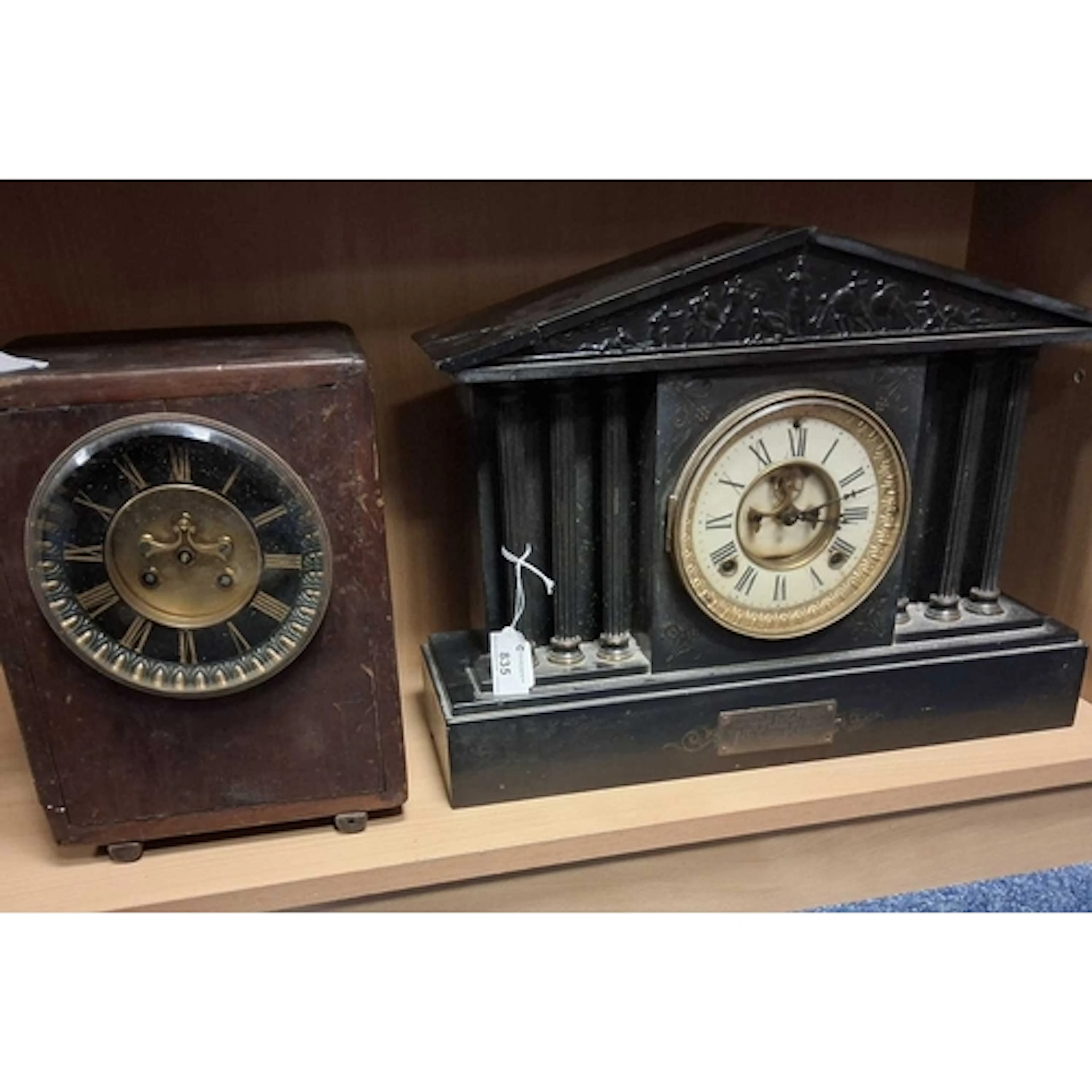 ANTIQUE ARCHITECTURAL BLACK SLATE MANTEL CLOCK, styled like ...