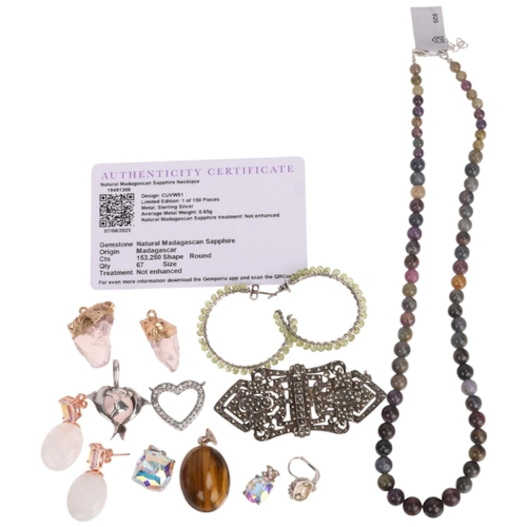 Various jewellery, including natural Madagascan sapphire bea...