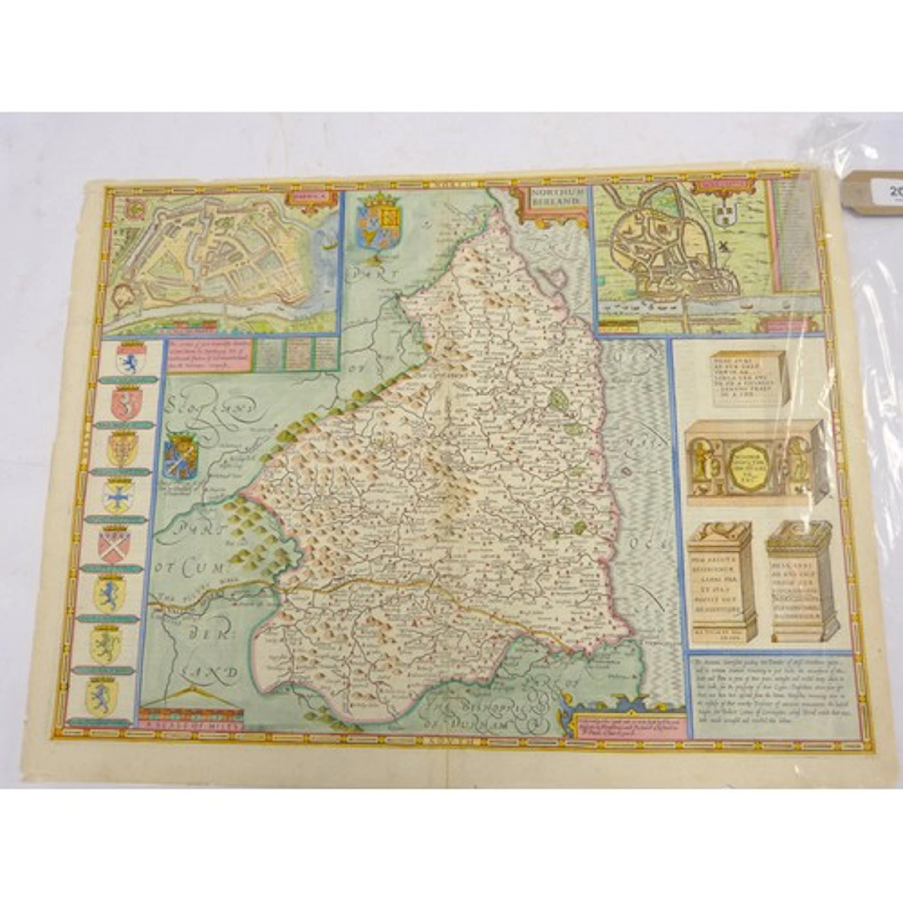 SPEED JOHN. Northumberland. Hand col. antique eng. map with...